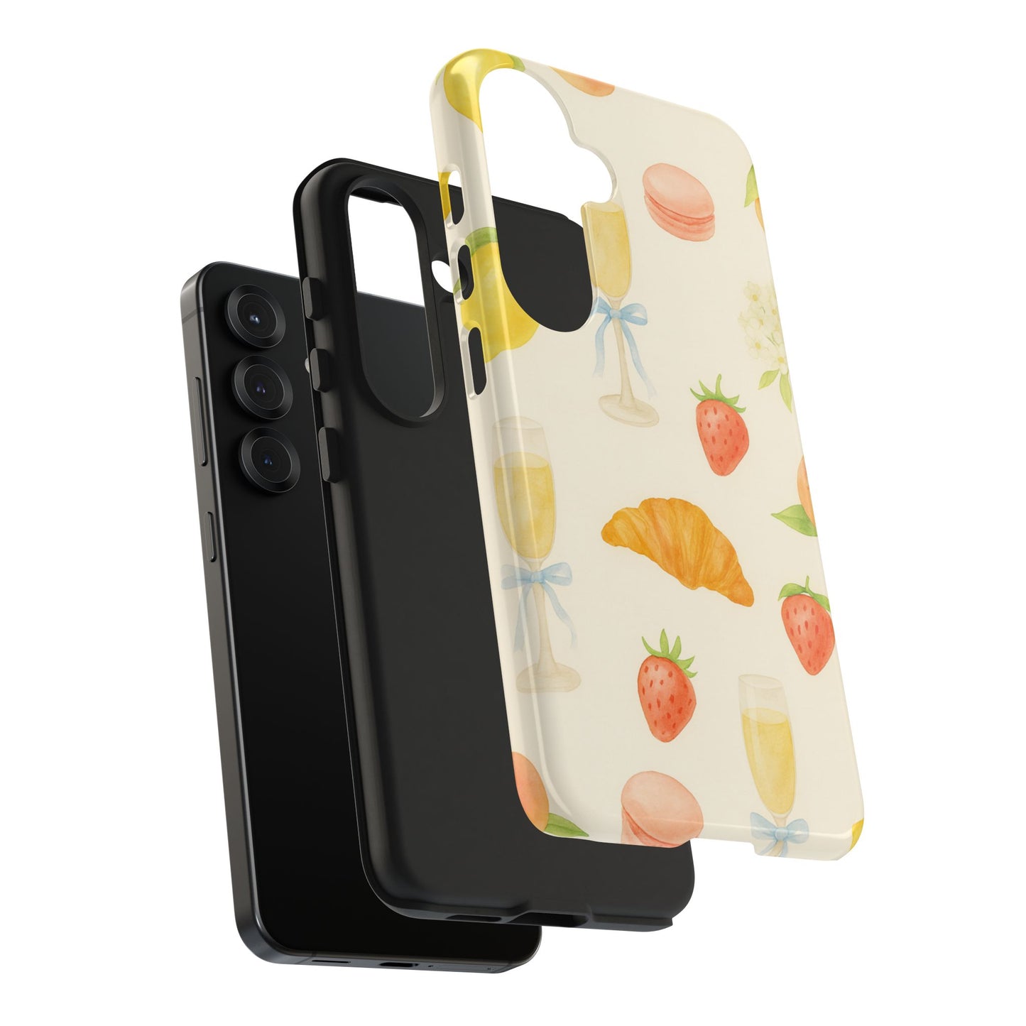 Tough Phone Case — Strawberries, Croissant & Champagne Floral Design