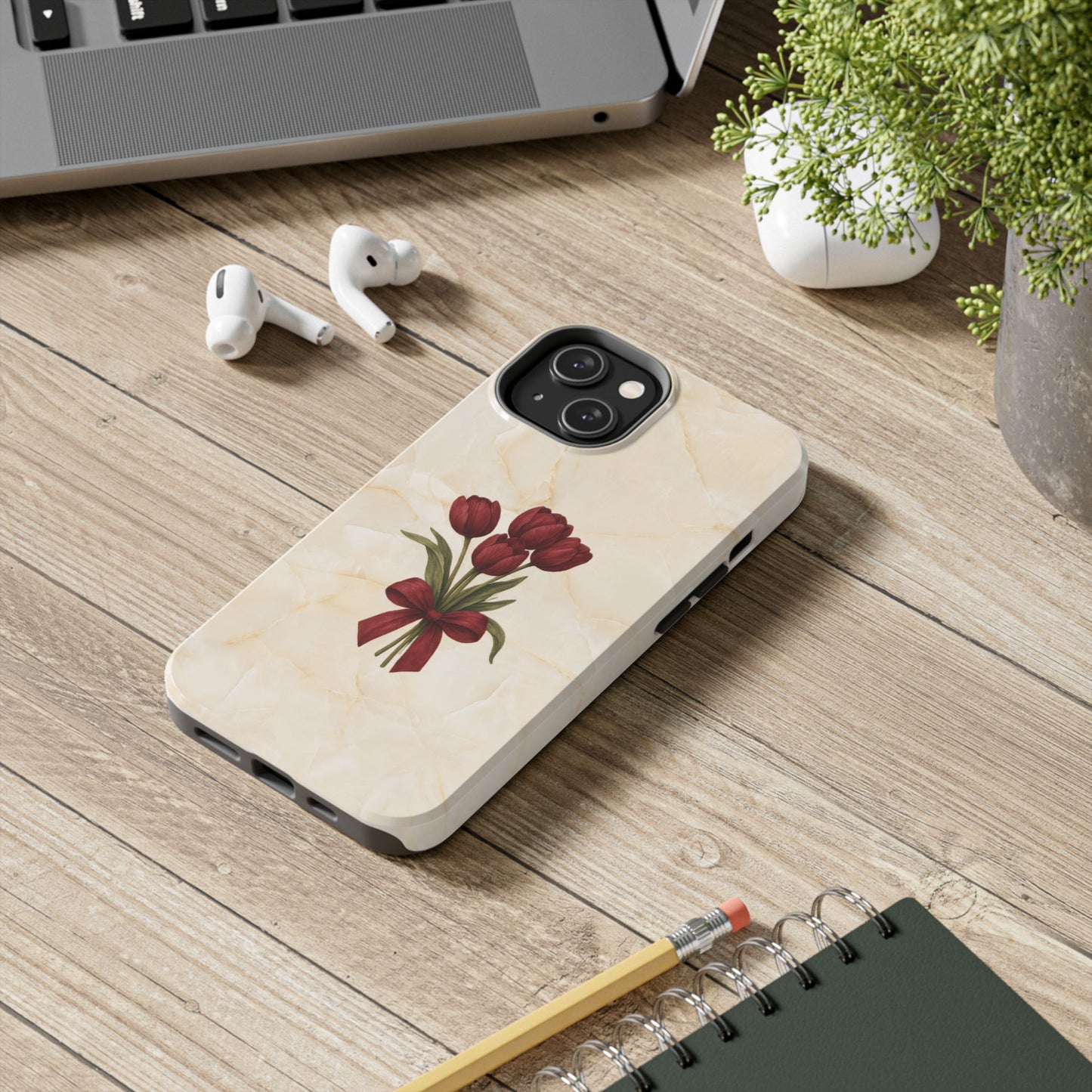 Tough Phone Case — Red Tulip Bouquet on Marble