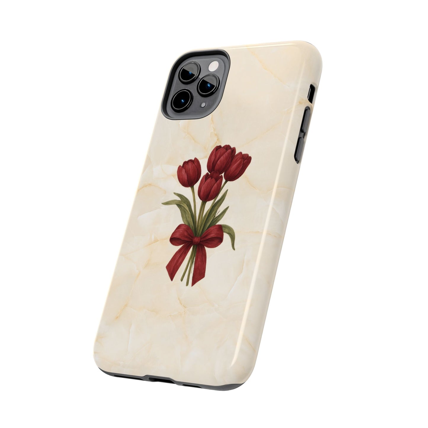 Tough Phone Case — Red Tulip Bouquet on Marble