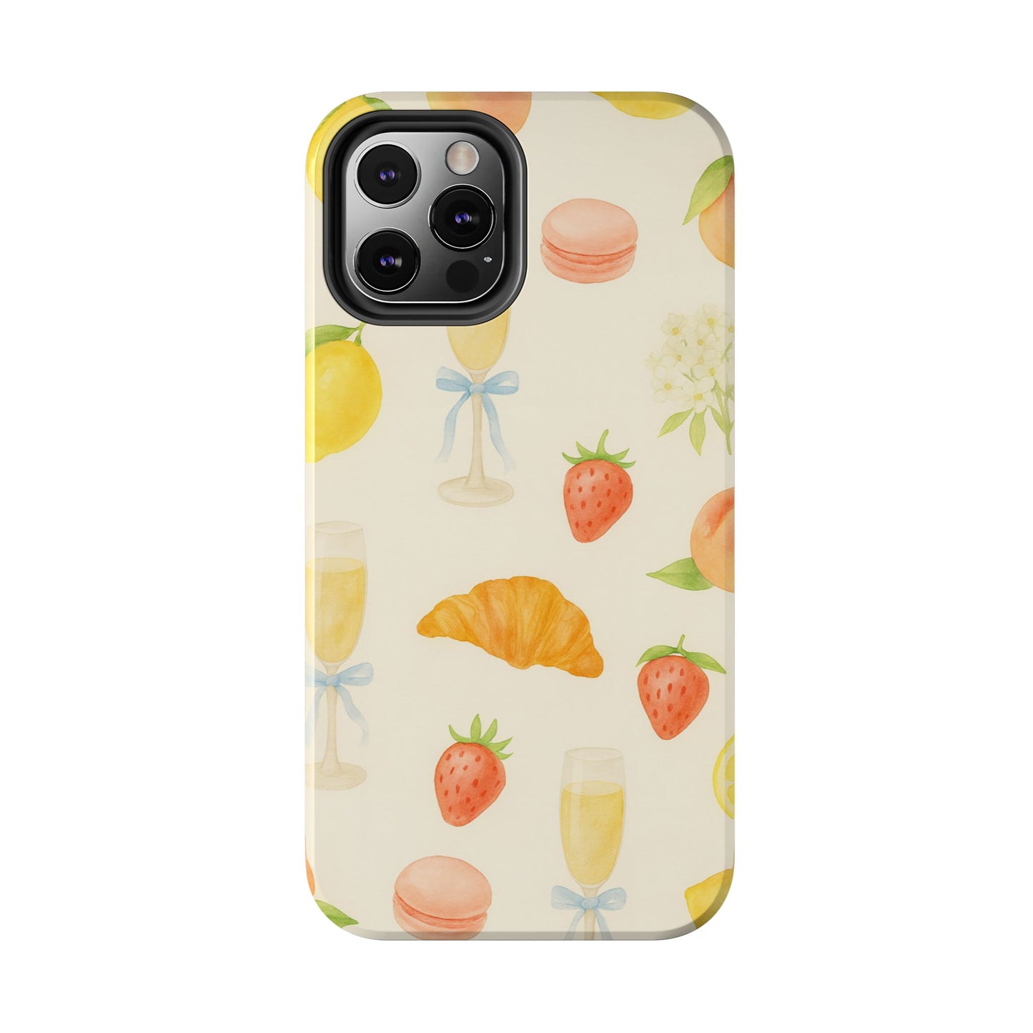 Tough Phone Case — Strawberries, Croissant & Champagne Floral Design