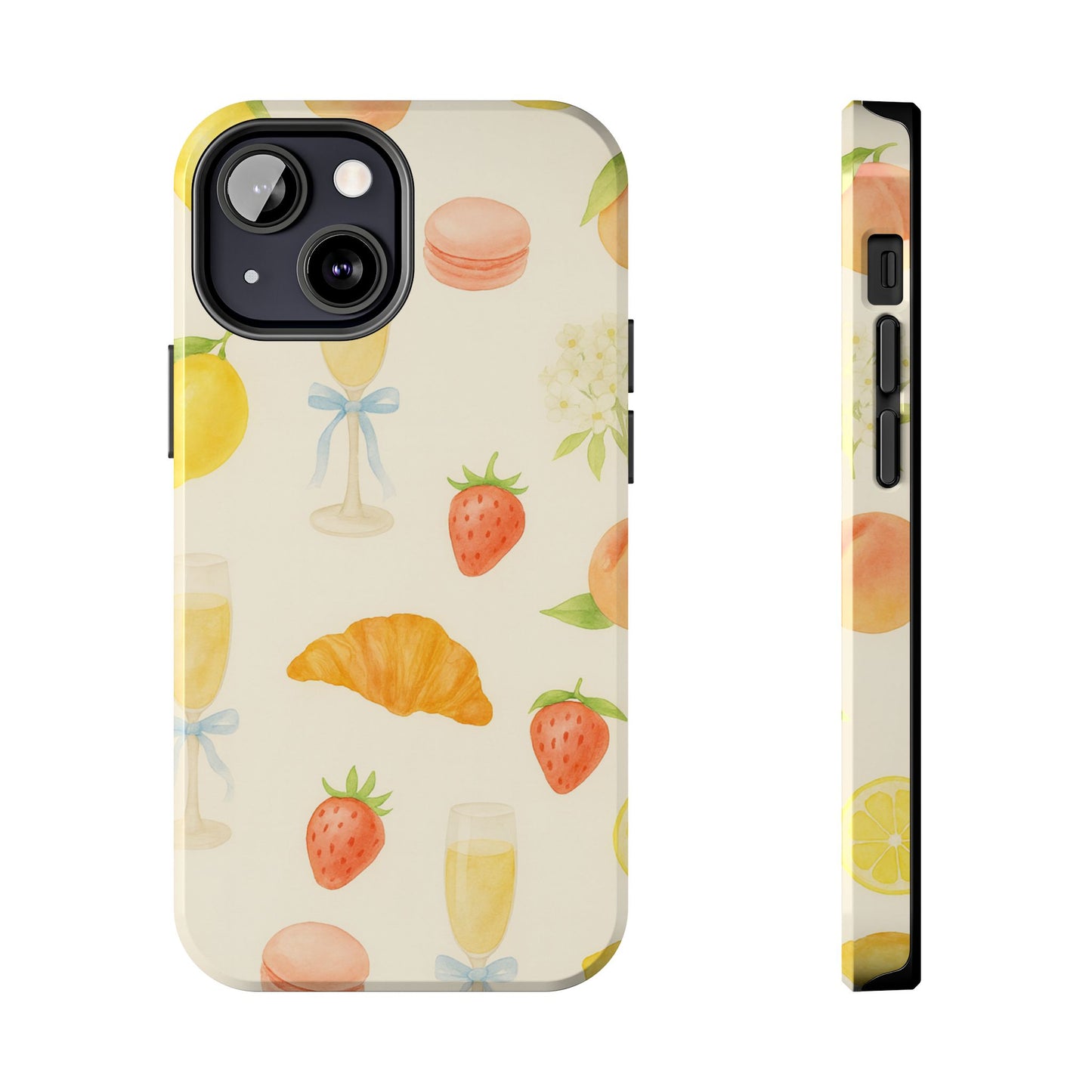 Tough Phone Case — Strawberries, Croissant & Champagne Floral Design