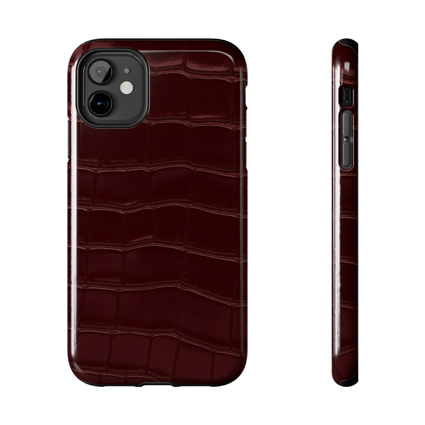 Tough Phone Case — Burgundy, Croc-Embossed