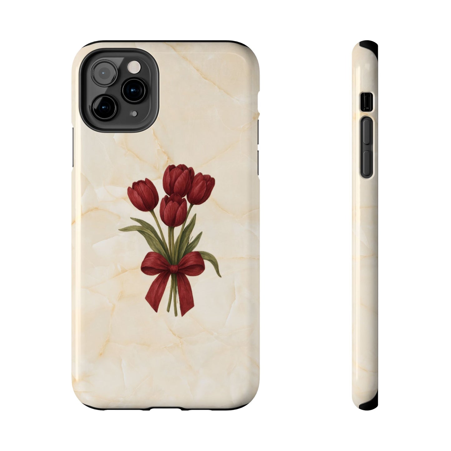 Tough Phone Case — Red Tulip Bouquet on Marble