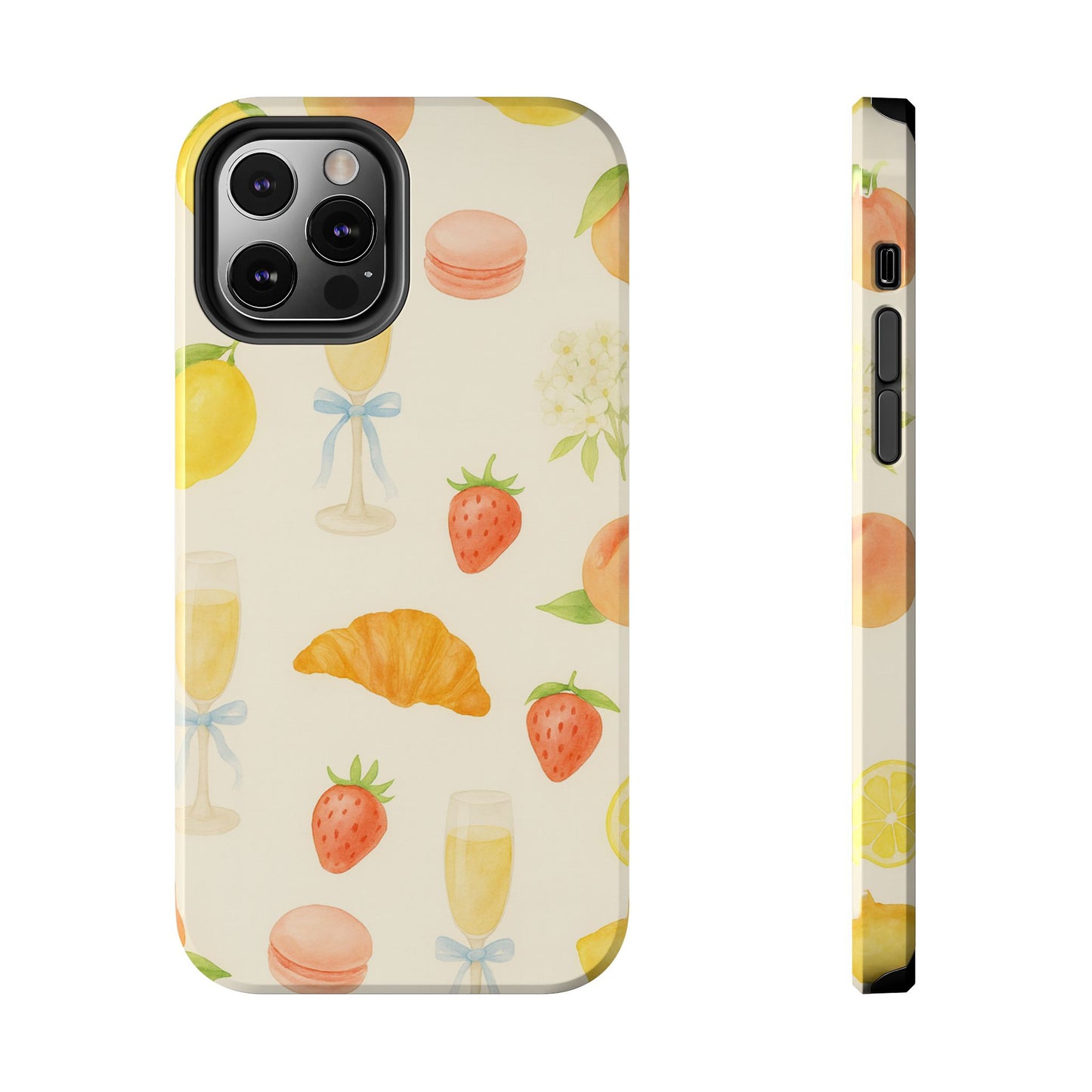 Tough Phone Case — Strawberries, Croissant & Champagne Floral Design