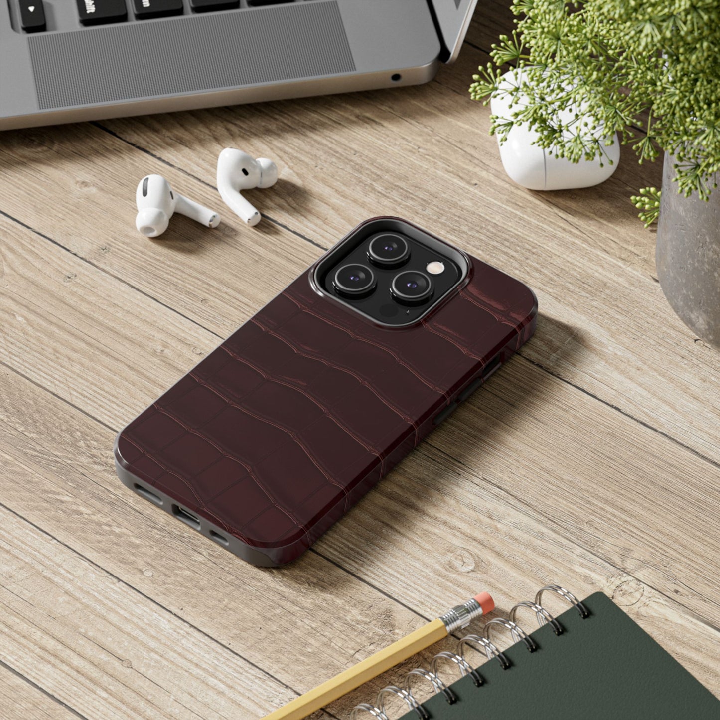 Tough Phone Case — Burgundy, Croc-Embossed