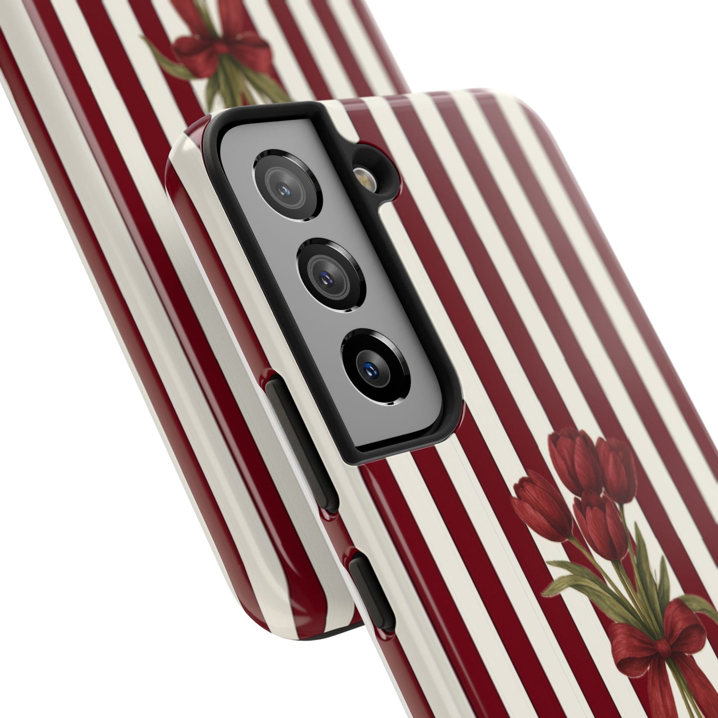 Tough Phone Case —Red Stripe Floral Bouquet