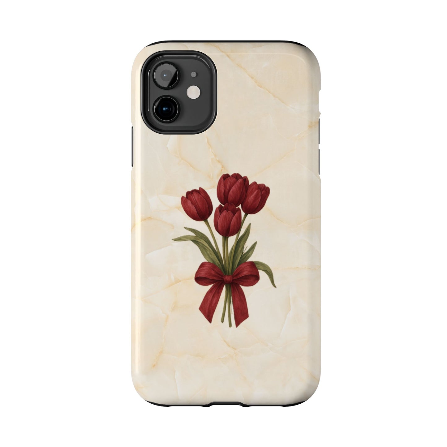 Tough Phone Case — Red Tulip Bouquet on Marble