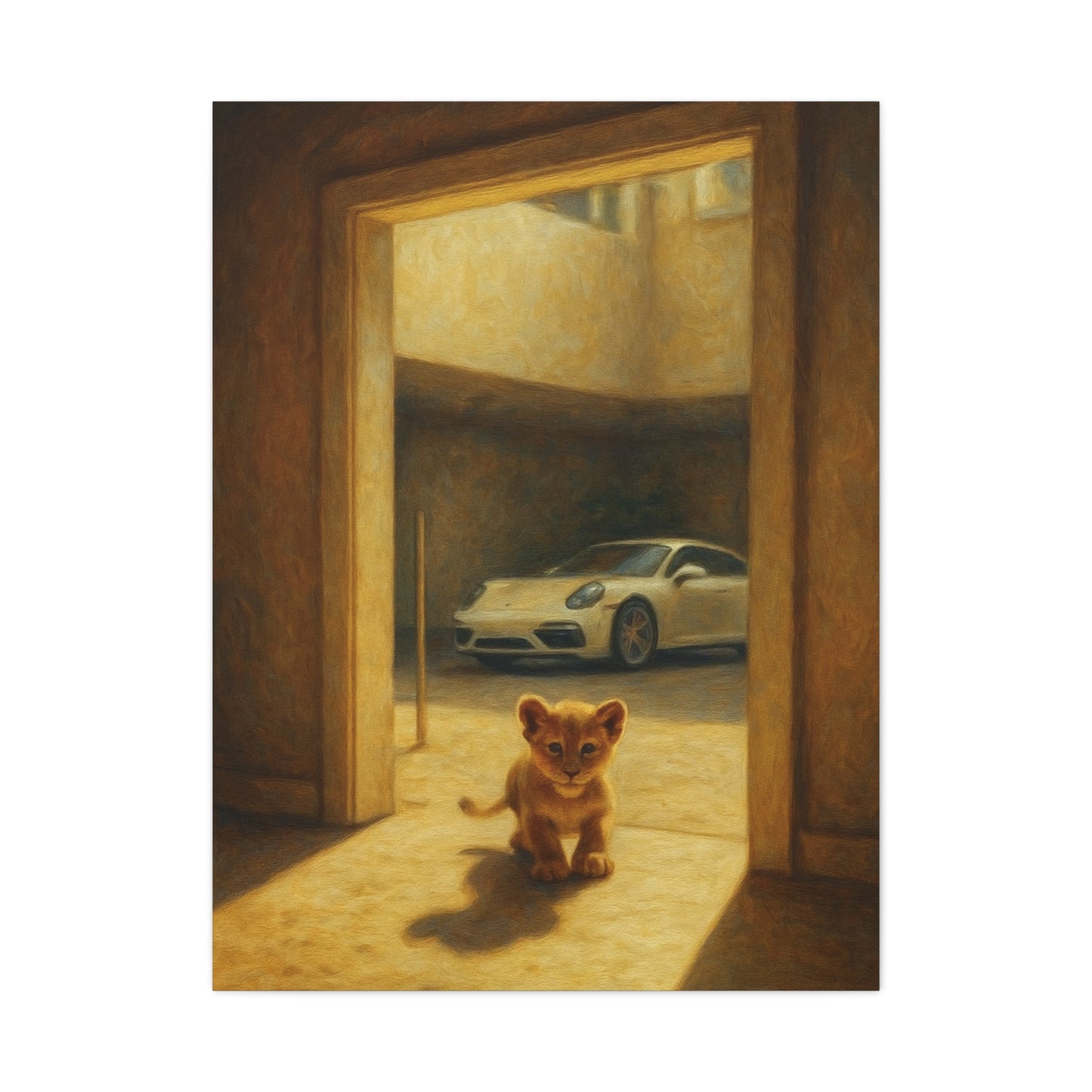 Canvas Wall Art - Lion Animal Sports Car Print