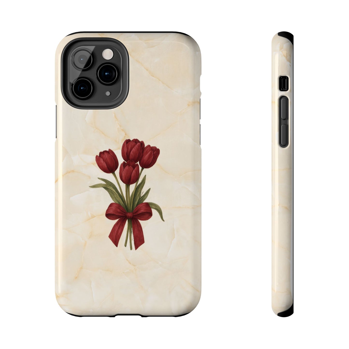Tough Phone Case — Red Tulip Bouquet on Marble