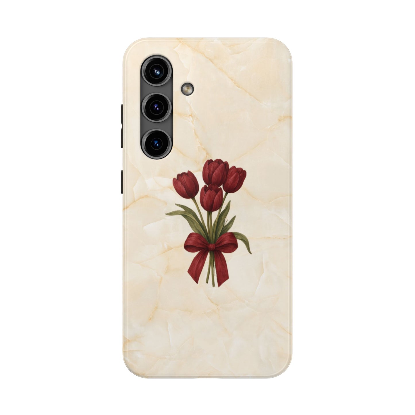 Tough Phone Case — Red Tulip Bouquet on Marble