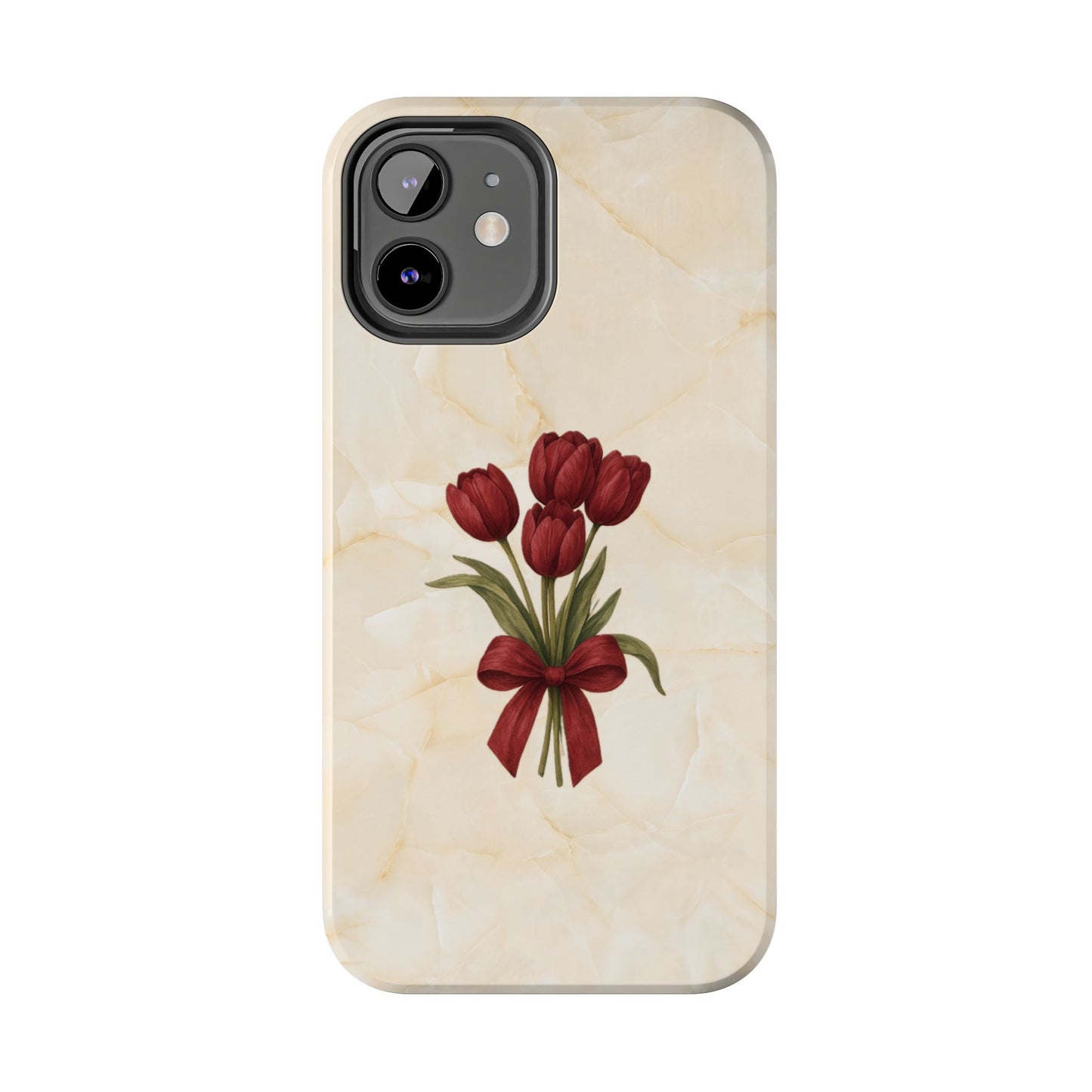 Tough Phone Case — Red Tulip Bouquet on Marble