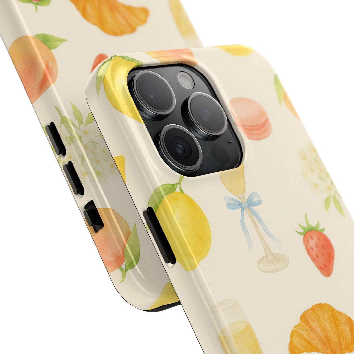 Tough Phone Case — Strawberries, Croissant & Champagne Floral Design