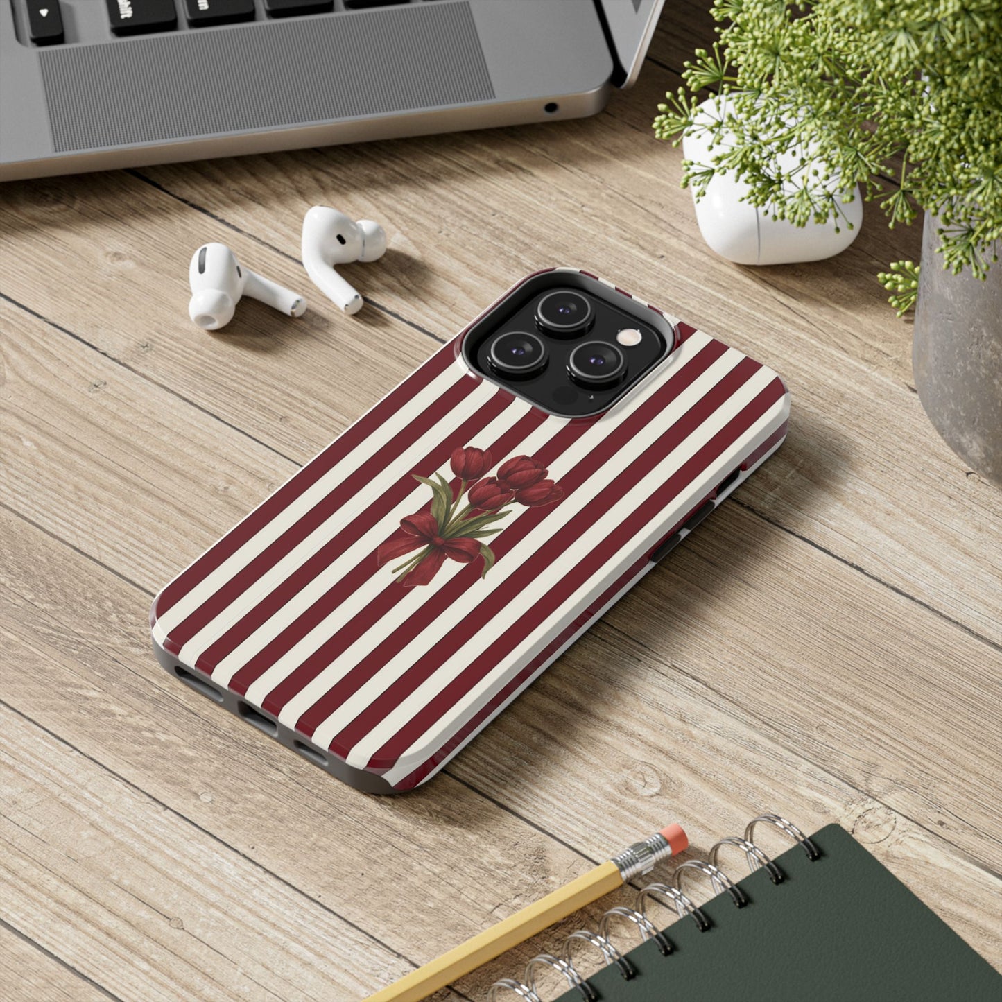 Tough Phone Case —Red Stripe Floral Bouquet