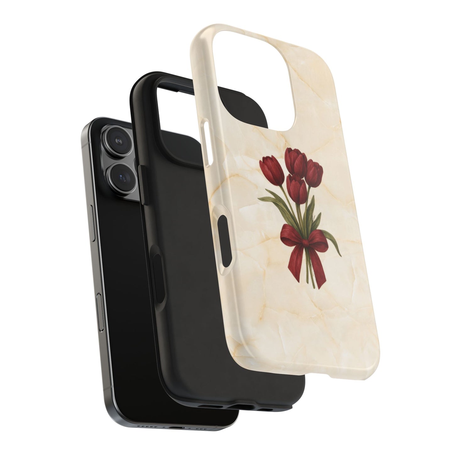 Tough Phone Case — Red Tulip Bouquet on Marble