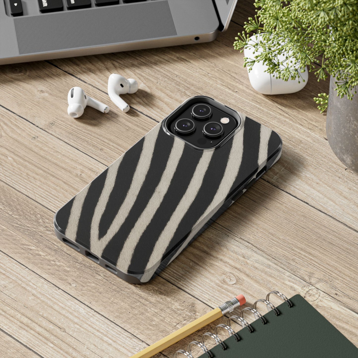 Tough Phone Case —Zebra Stripe, Black & White Animal Print