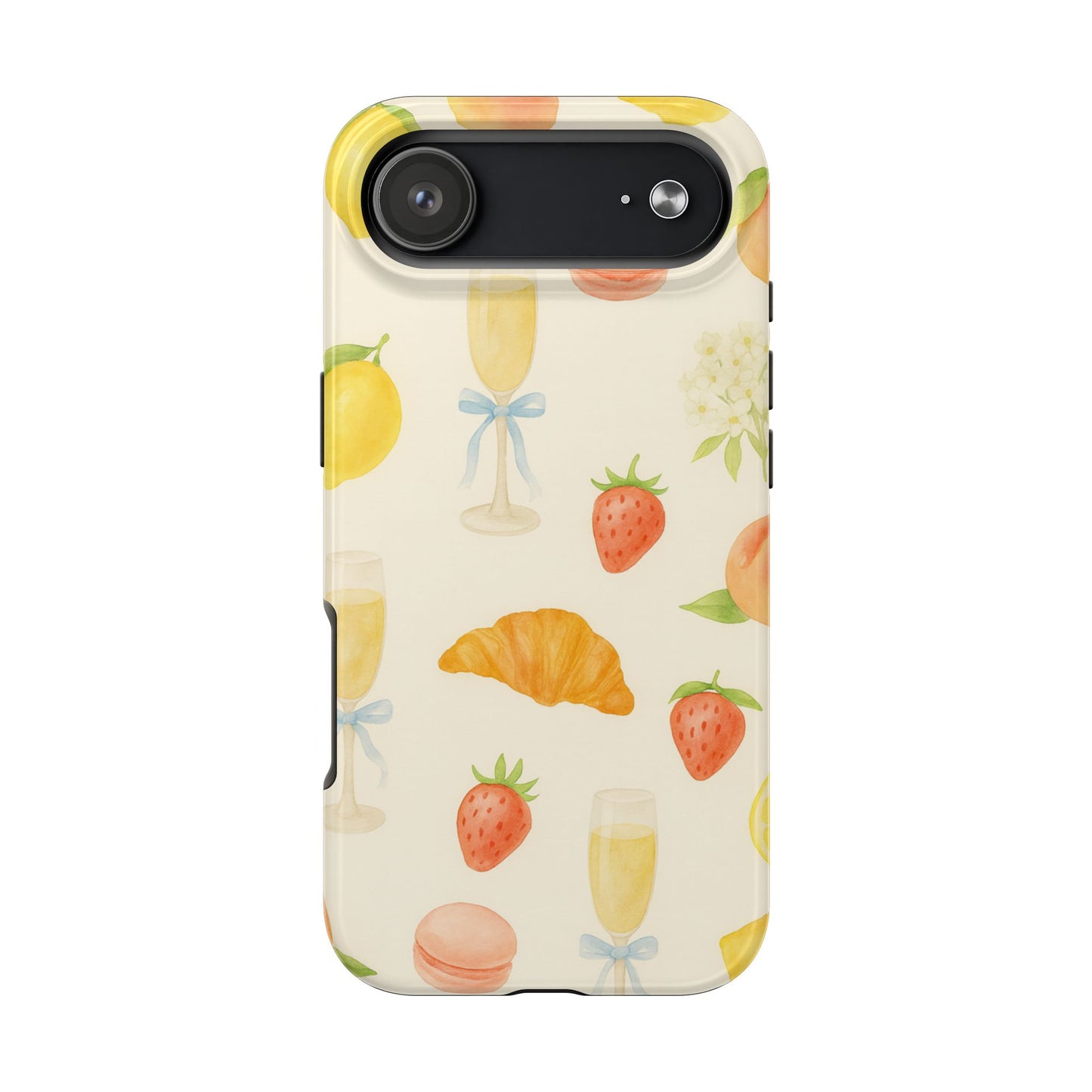 Tough Phone Case — Strawberries, Croissant & Champagne Floral Design