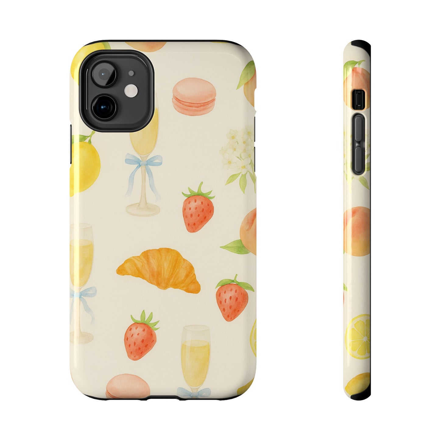 Tough Phone Case — Strawberries, Croissant & Champagne Floral Design