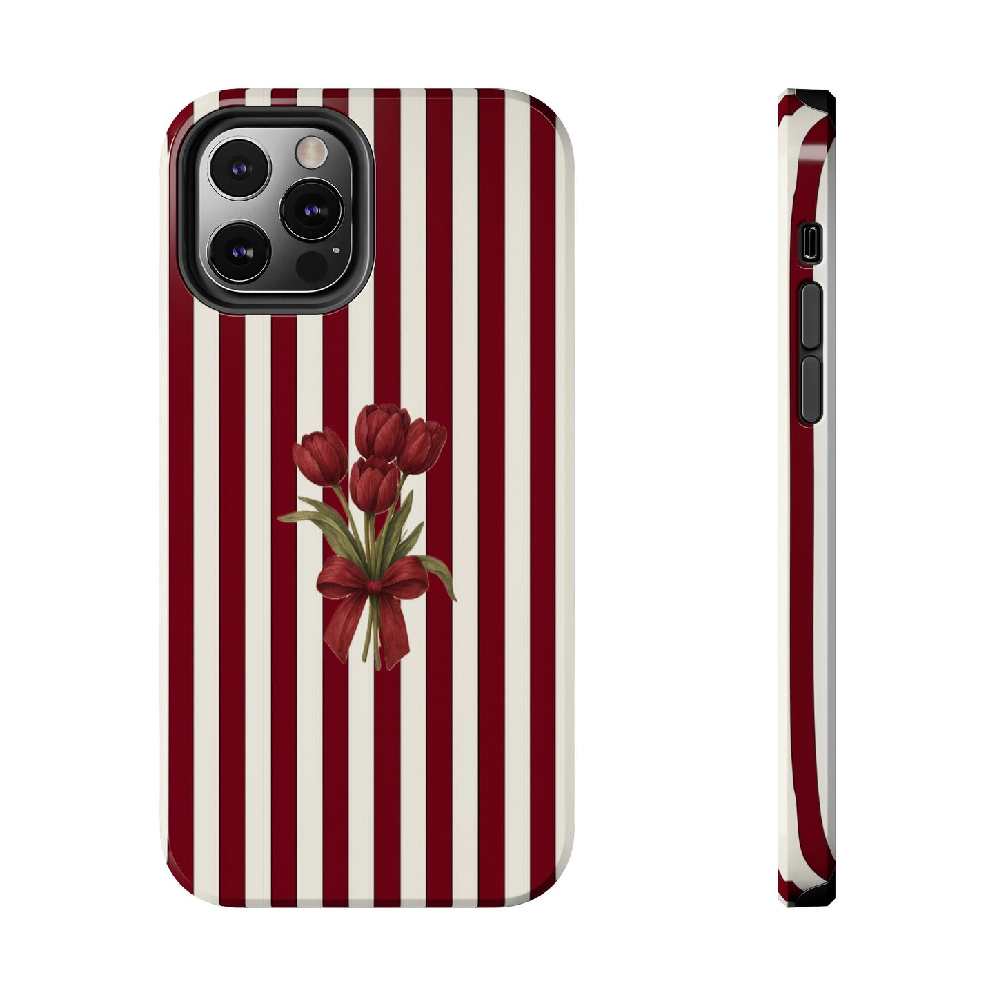 Tough Phone Case —Red Stripe Floral Bouquet