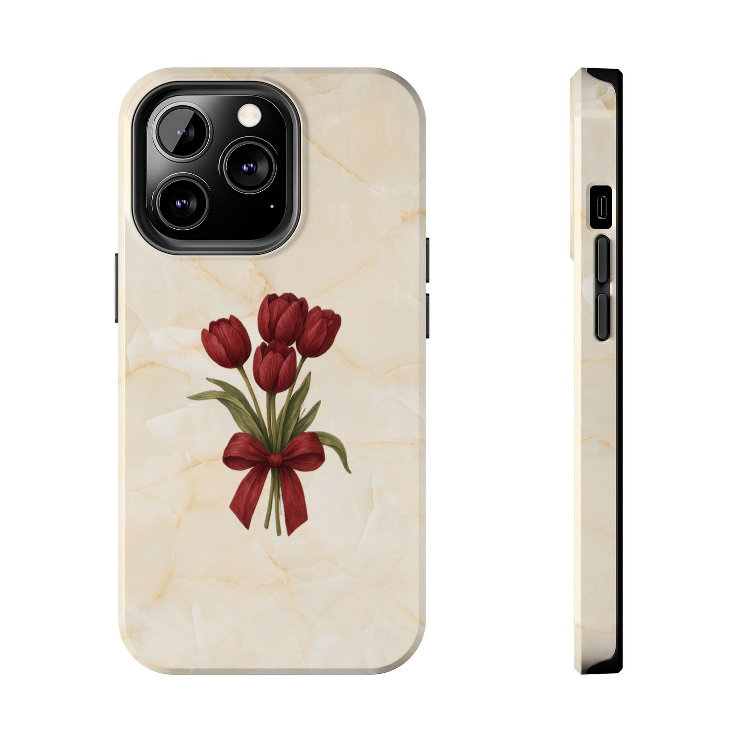 Tough Phone Case — Red Tulip Bouquet on Marble