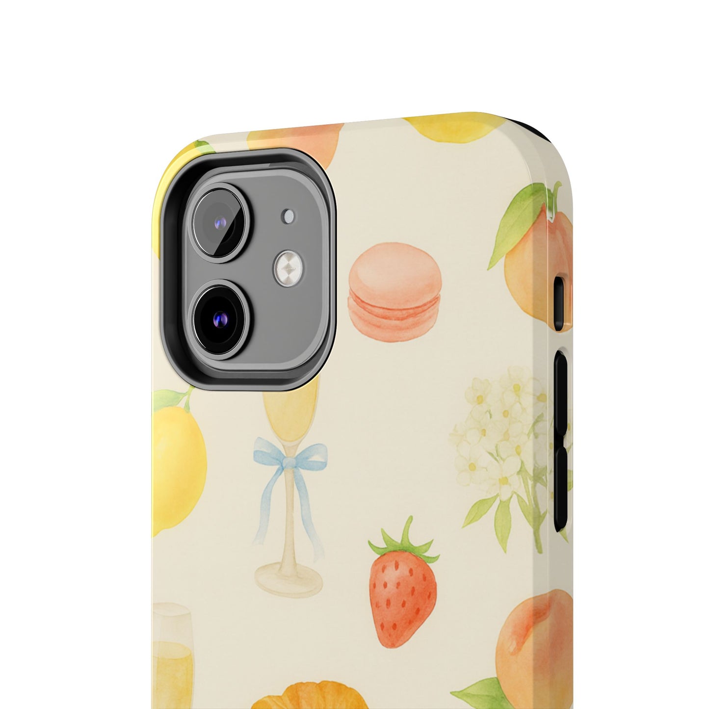 Tough Phone Case — Strawberries, Croissant & Champagne Floral Design