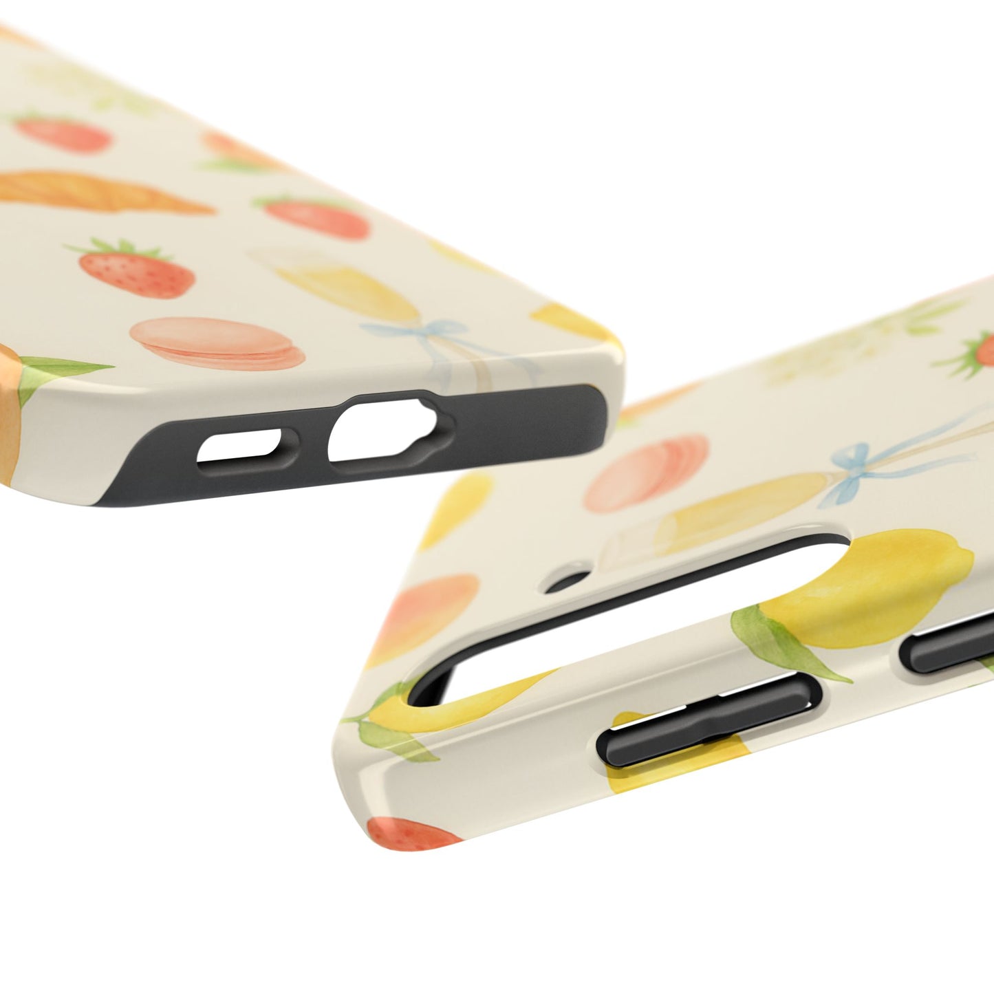 Tough Phone Case — Strawberries, Croissant & Champagne Floral Design
