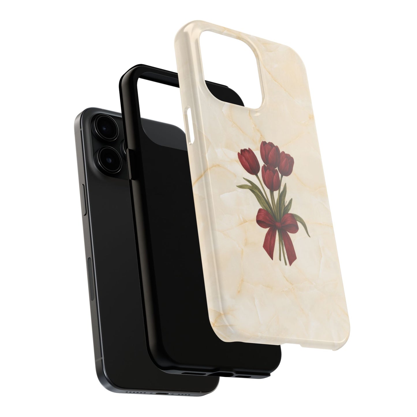 Tough Phone Case — Red Tulip Bouquet on Marble
