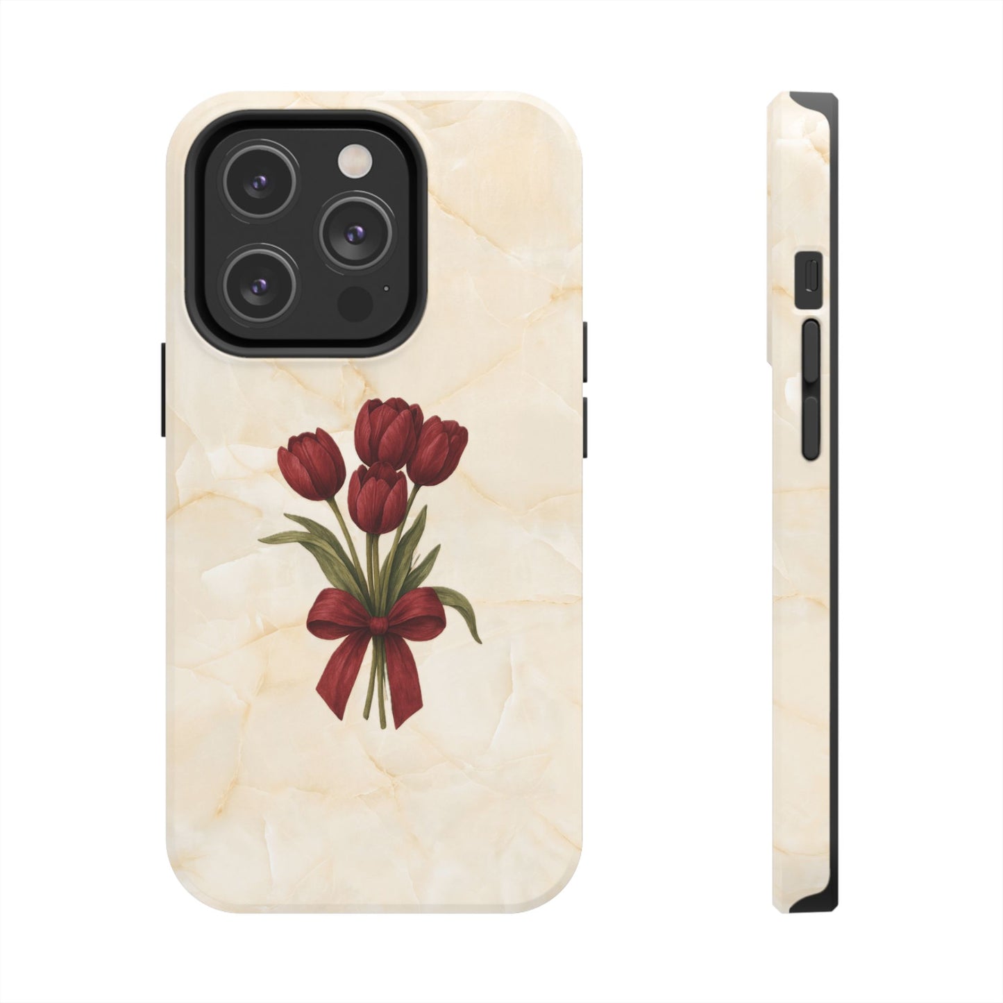 Tough Phone Case — Red Tulip Bouquet on Marble