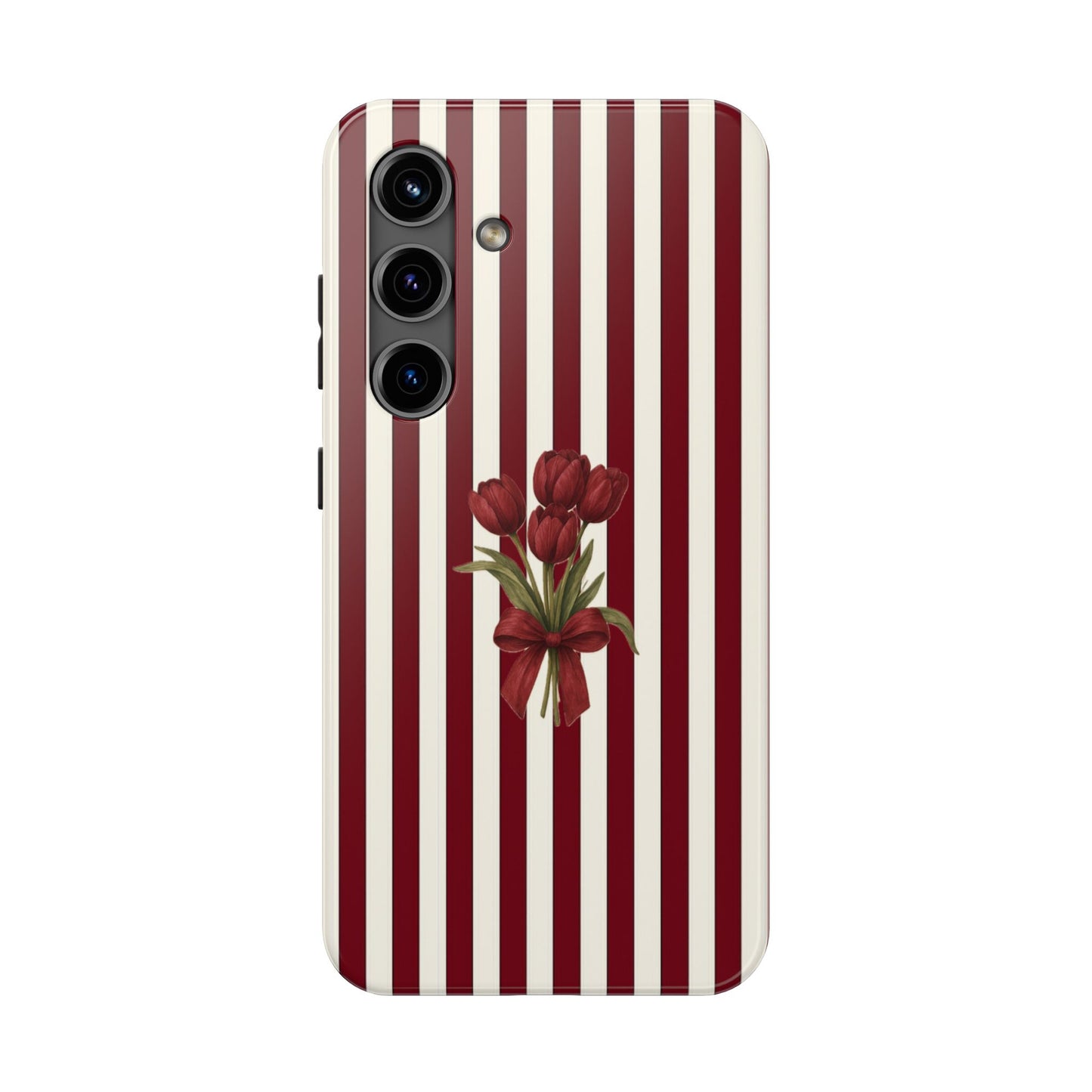 Tough Phone Case —Red Stripe Floral Bouquet