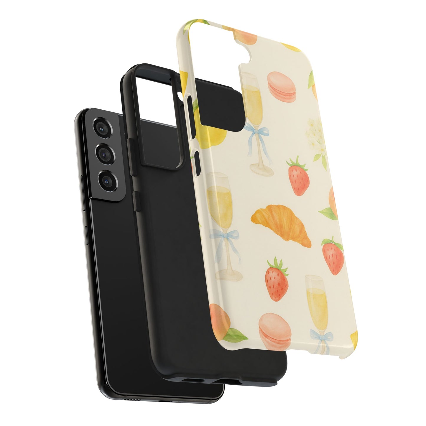 Tough Phone Case — Strawberries, Croissant & Champagne Floral Design