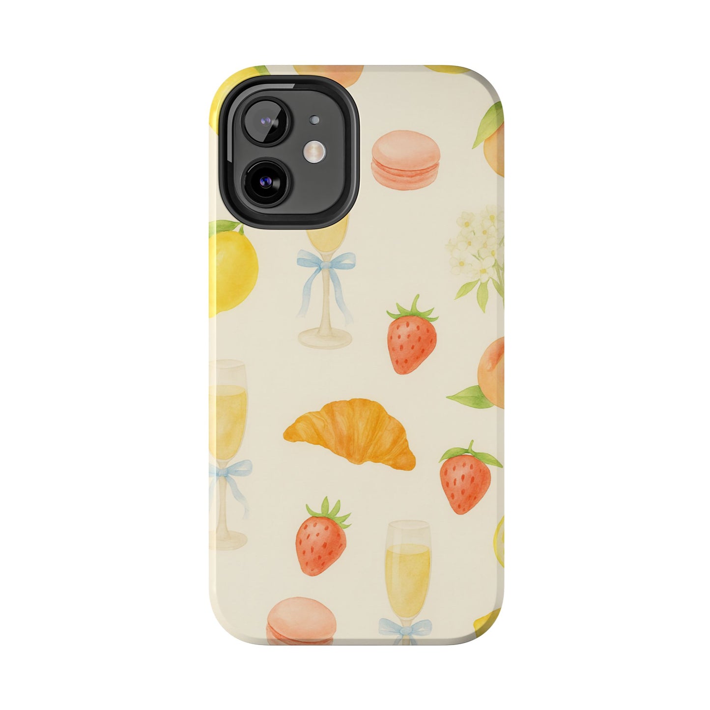 Tough Phone Case — Strawberries, Croissant & Champagne Floral Design
