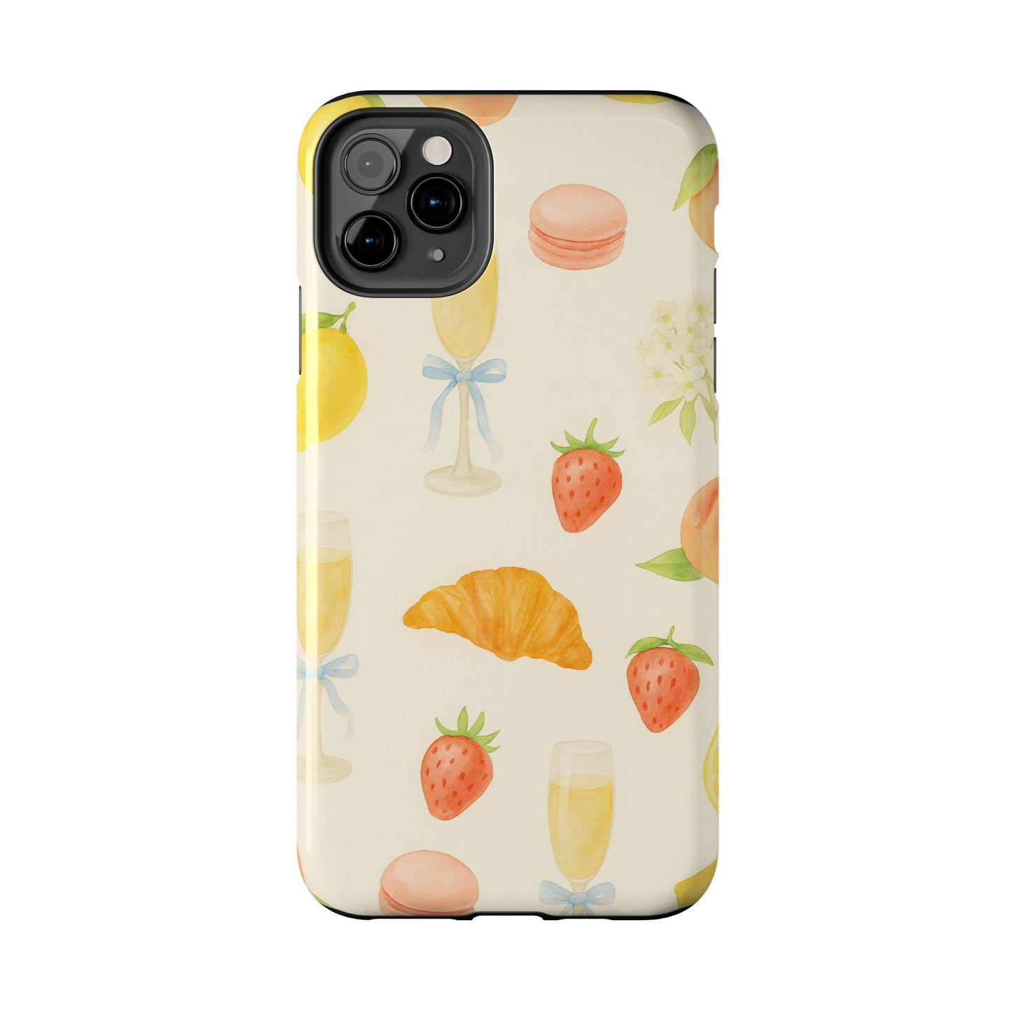Tough Phone Case — Strawberries, Croissant & Champagne Floral Design