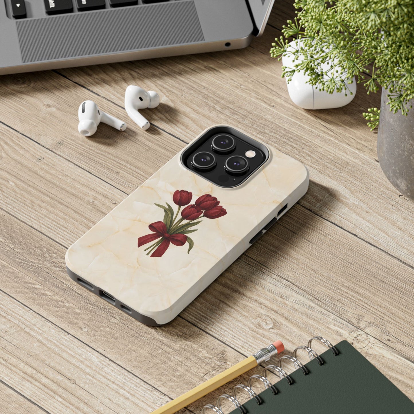 Tough Phone Case — Red Tulip Bouquet on Marble