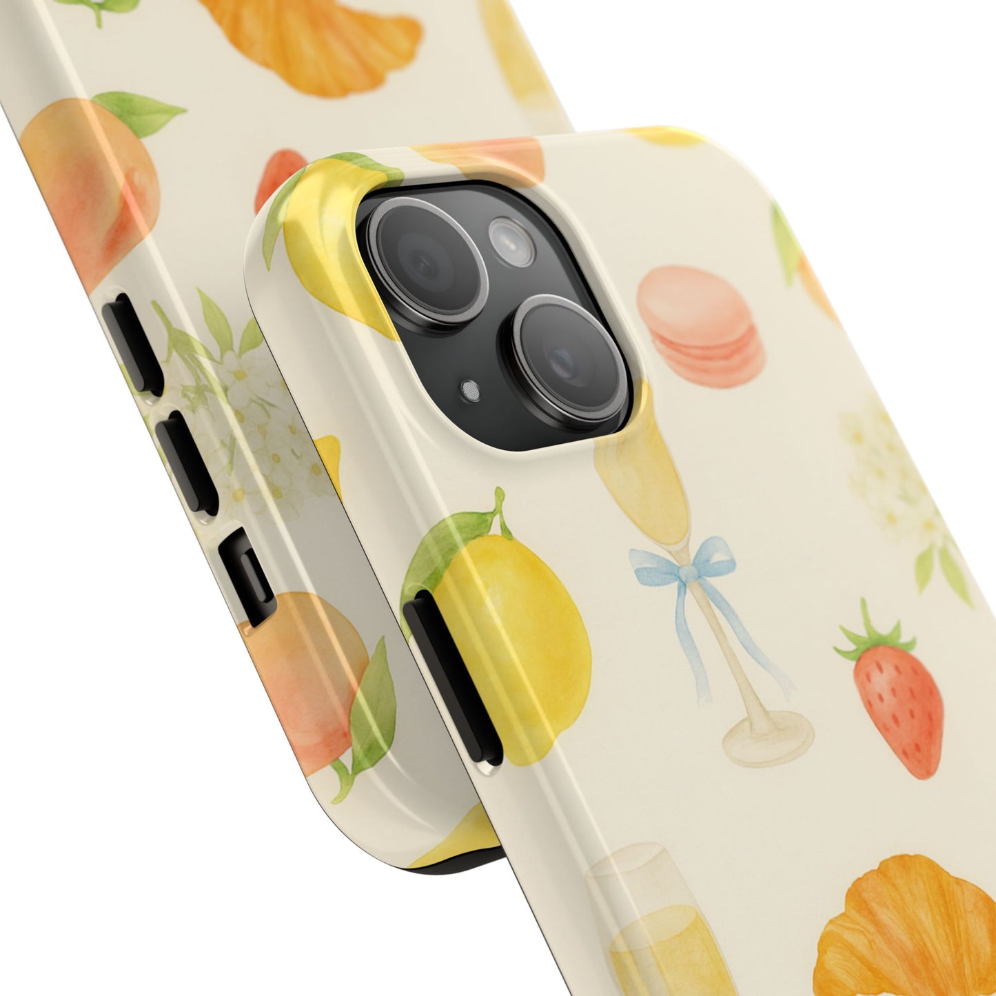 Tough Phone Case — Strawberries, Croissant & Champagne Floral Design