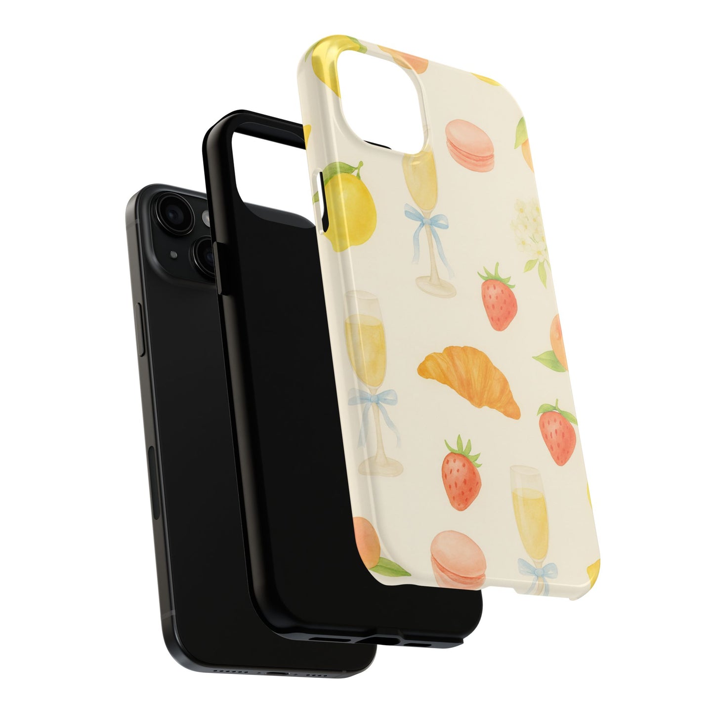 Tough Phone Case — Strawberries, Croissant & Champagne Floral Design