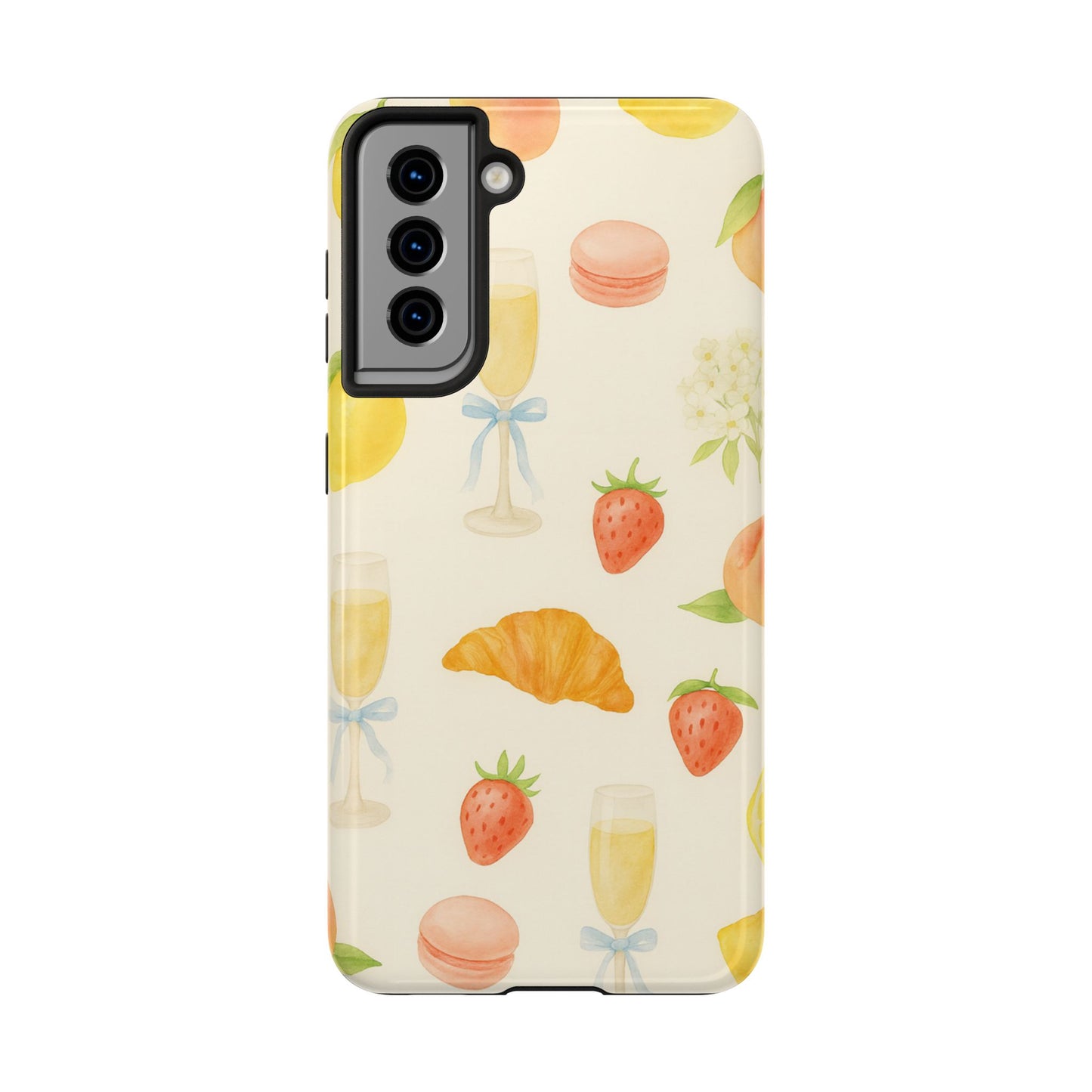 Tough Phone Case — Strawberries, Croissant & Champagne Floral Design