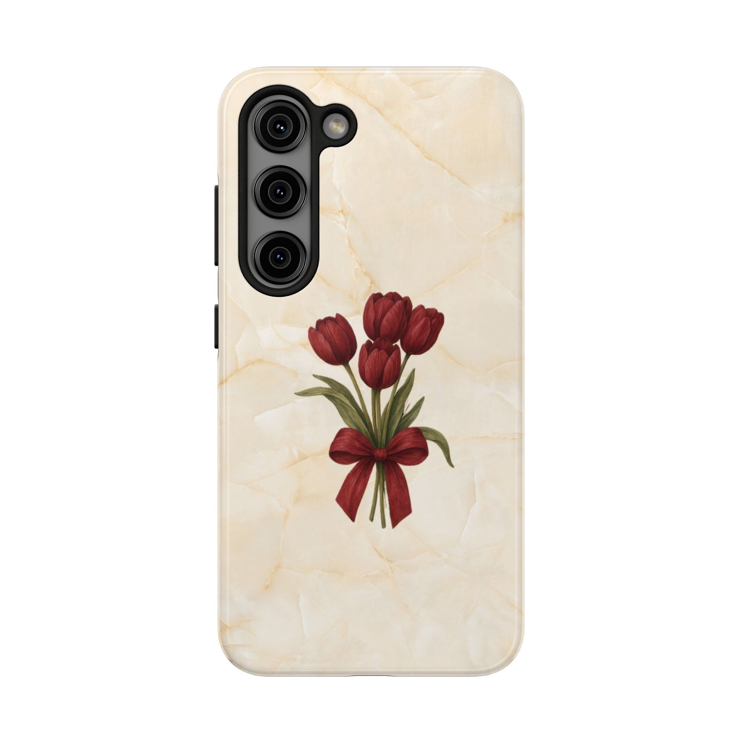 Tough Phone Case — Red Tulip Bouquet on Marble