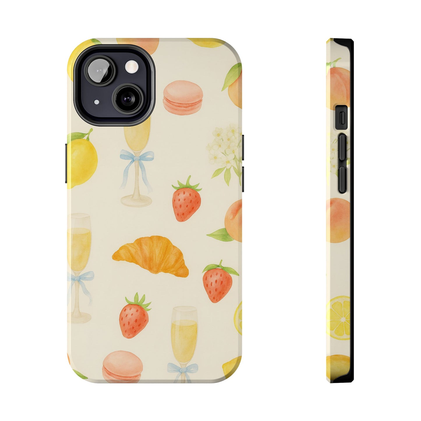 Tough Phone Case — Strawberries, Croissant & Champagne Floral Design