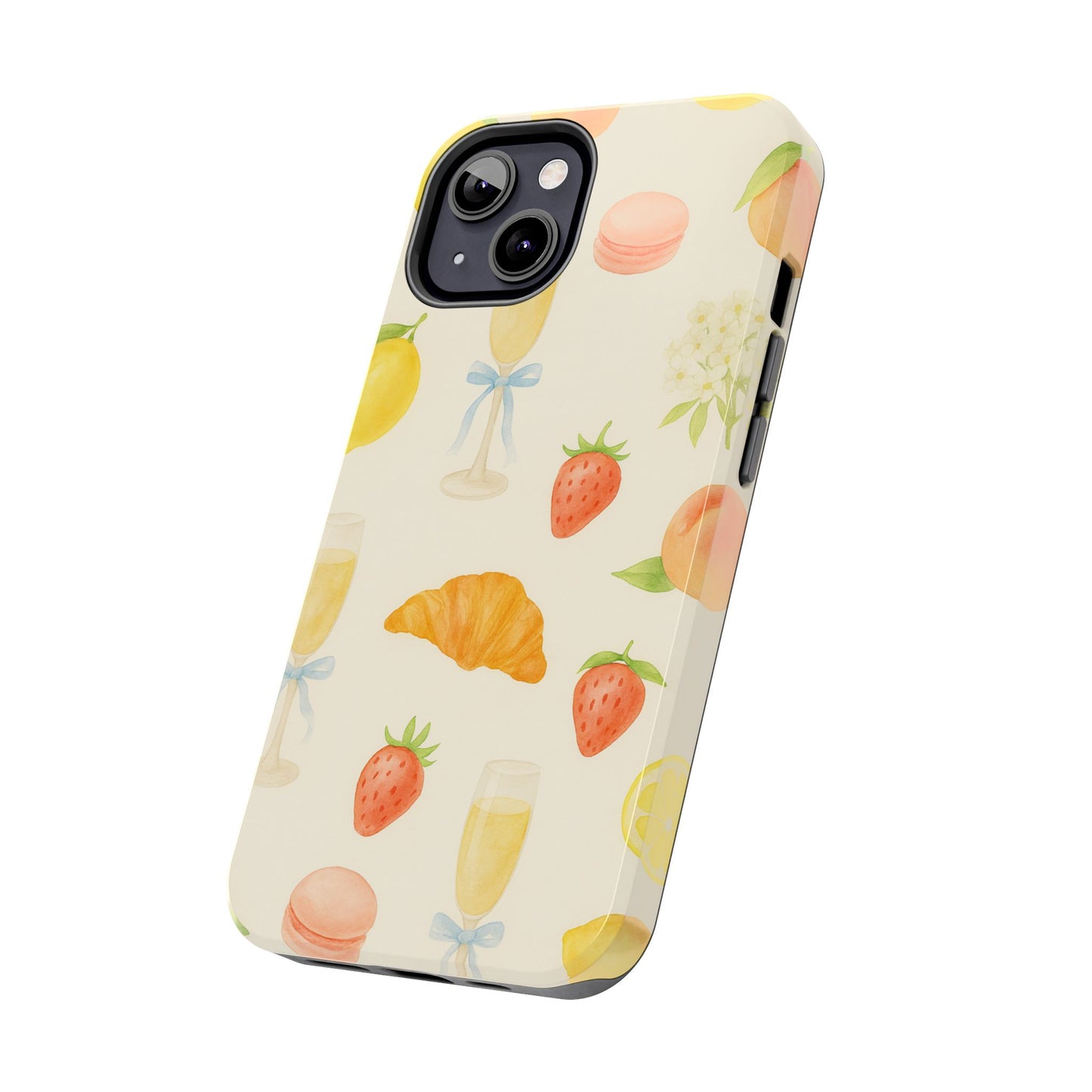 Tough Phone Case — Strawberries, Croissant & Champagne Floral Design