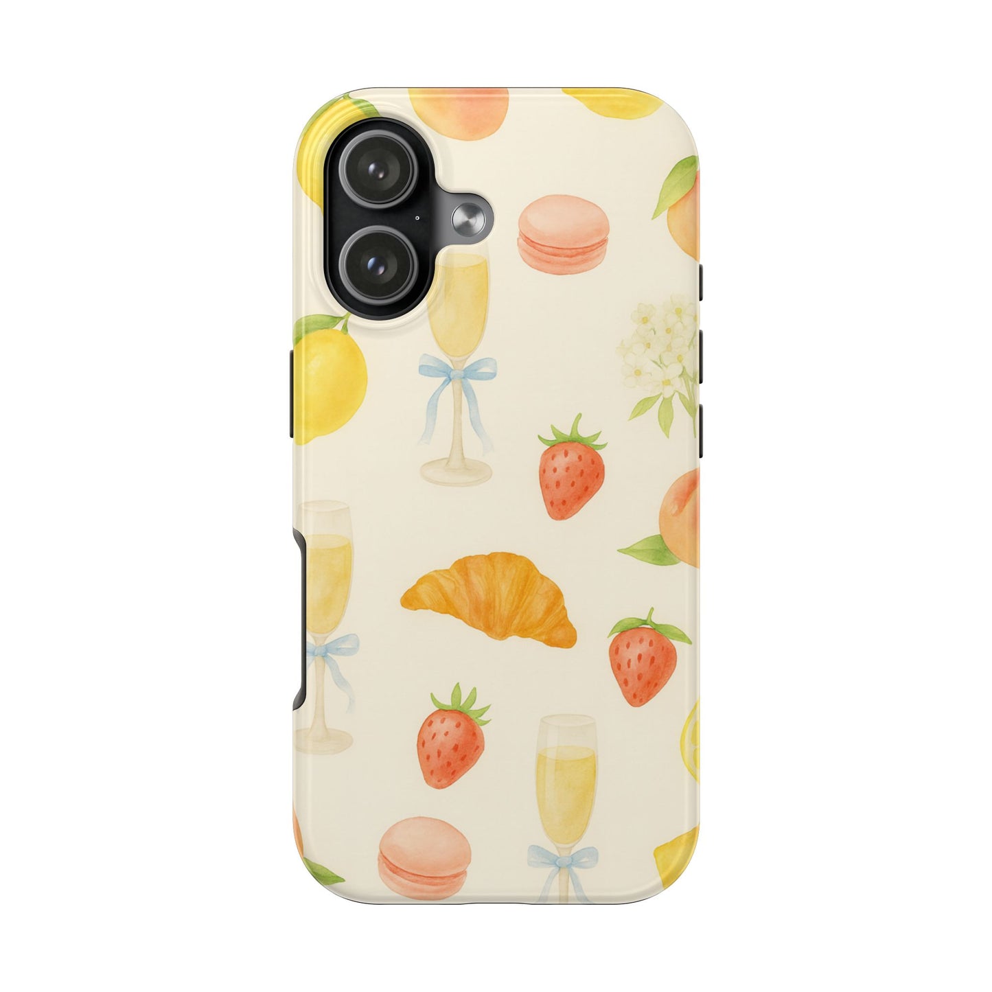 Tough Phone Case — Strawberries, Croissant & Champagne Floral Design