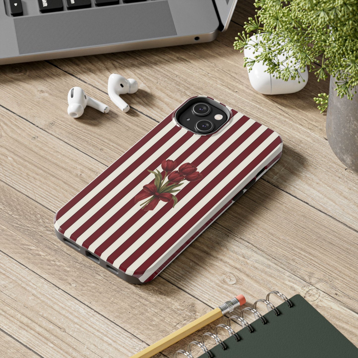 Tough Phone Case —Red Stripe Floral Bouquet