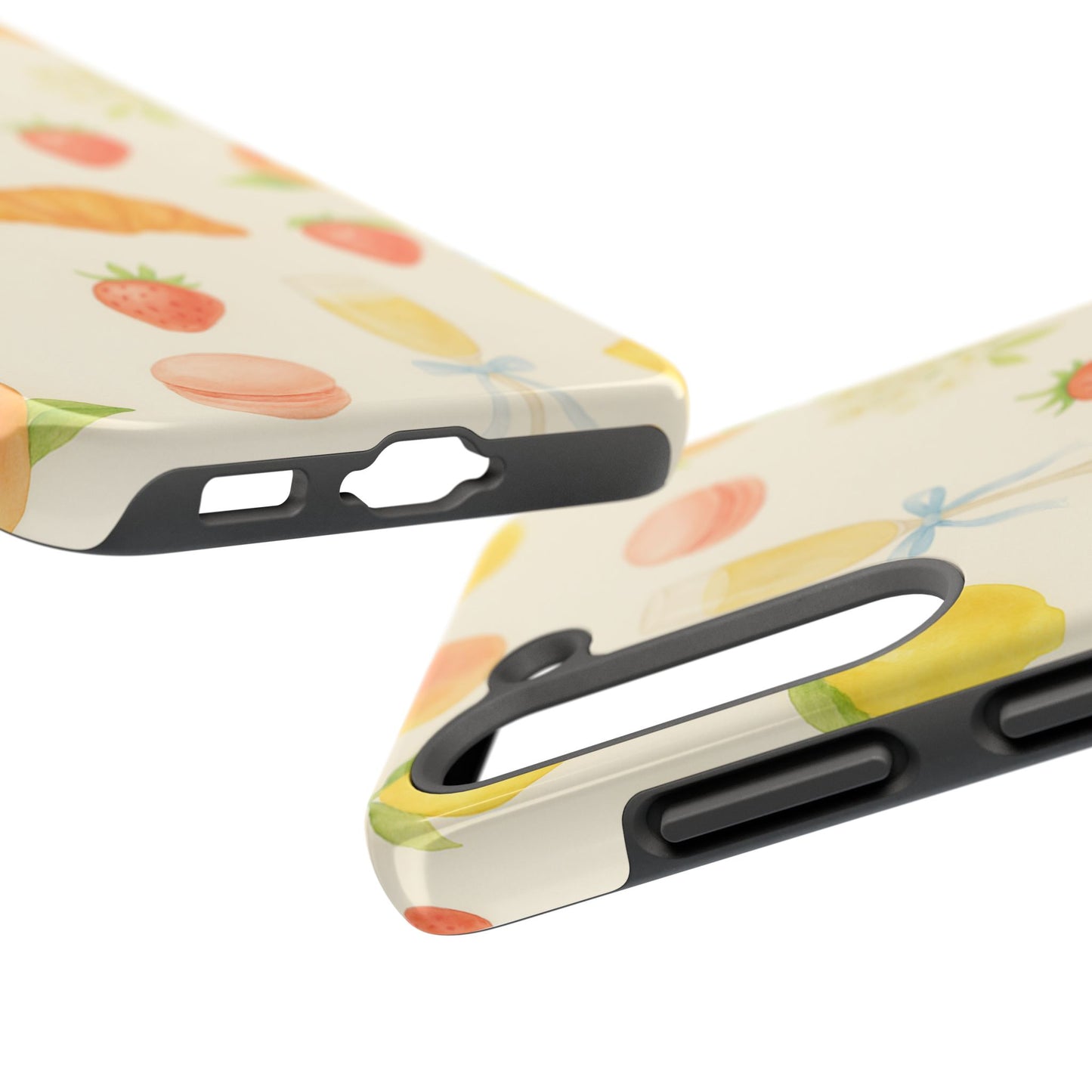 Tough Phone Case — Strawberries, Croissant & Champagne Floral Design