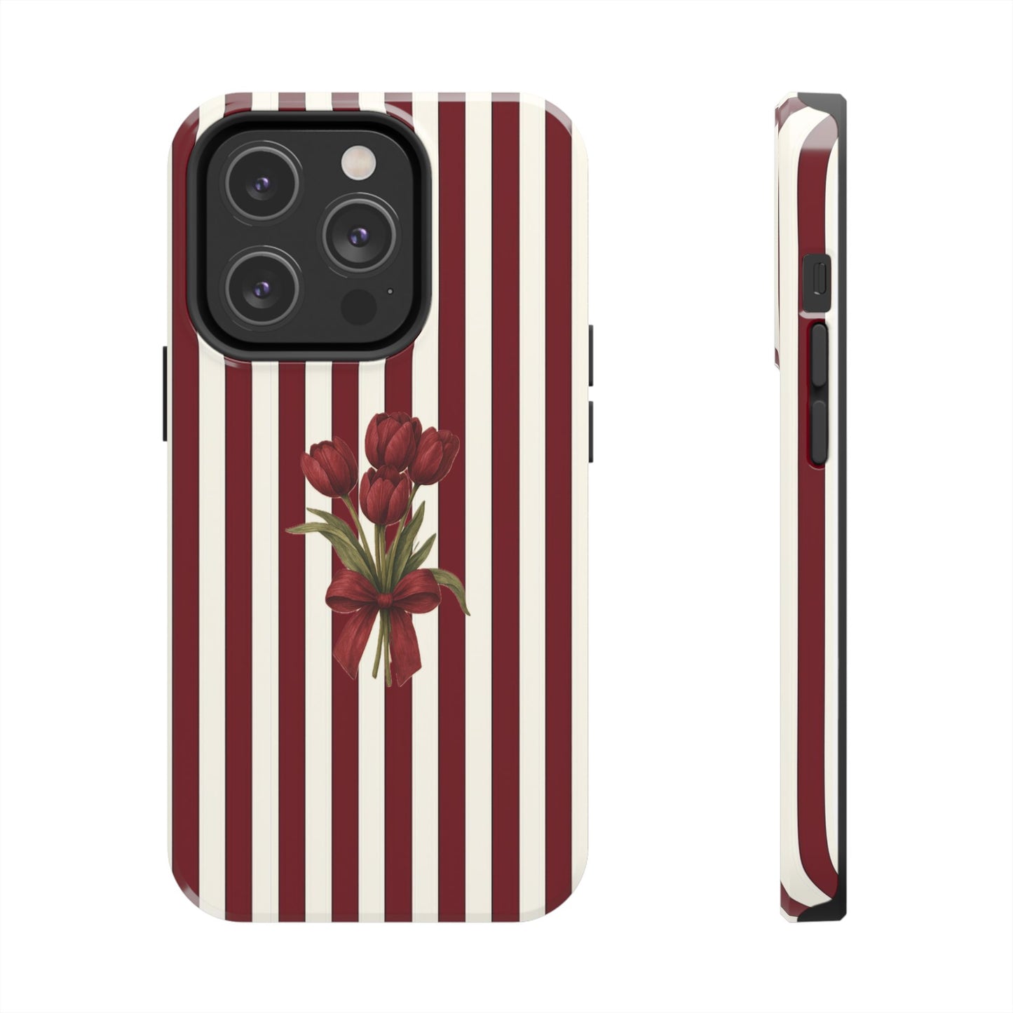 Tough Phone Case —Red Stripe Floral Bouquet