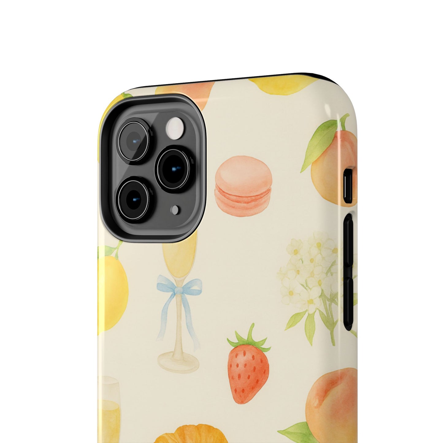 Tough Phone Case — Strawberries, Croissant & Champagne Floral Design