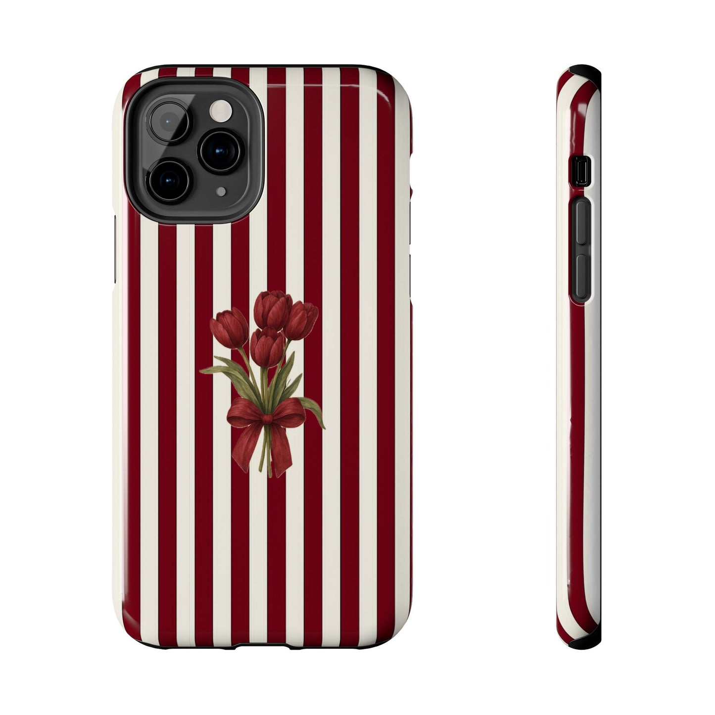 Tough Phone Case —Red Stripe Floral Bouquet