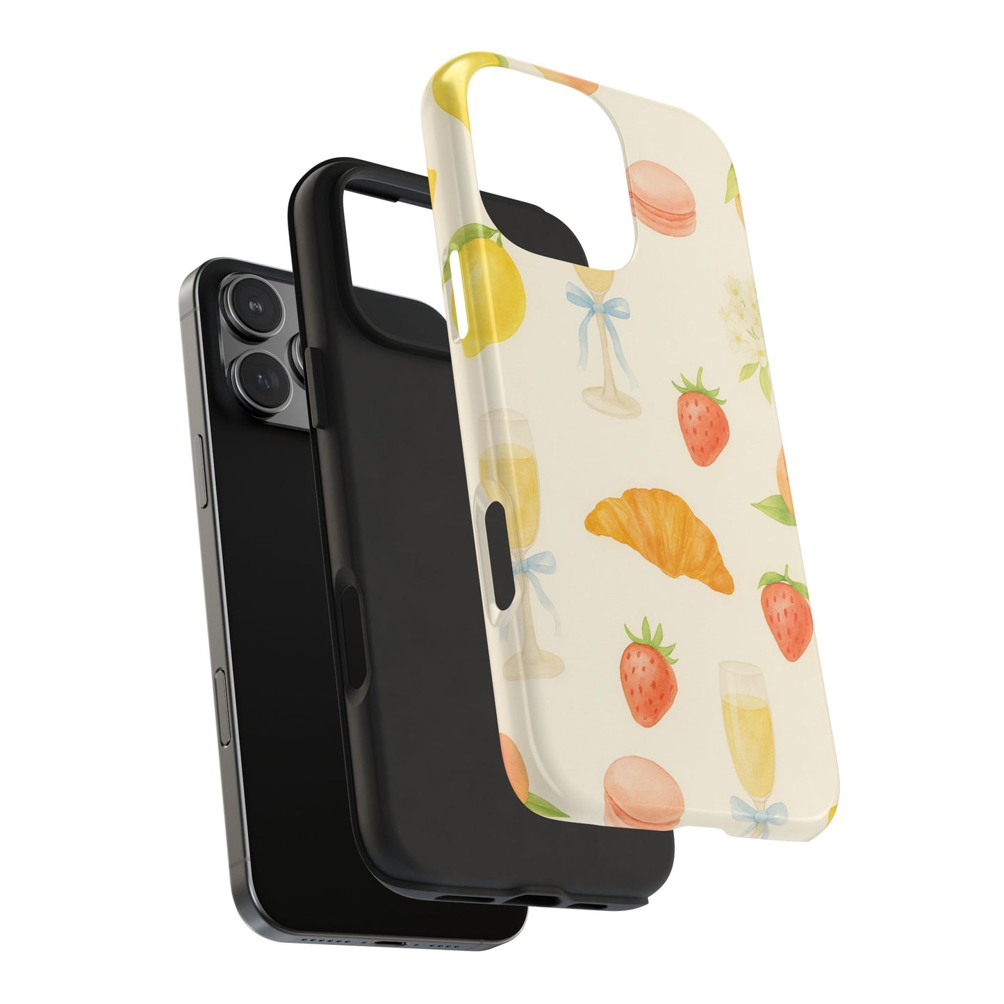 Tough Phone Case — Strawberries, Croissant & Champagne Floral Design