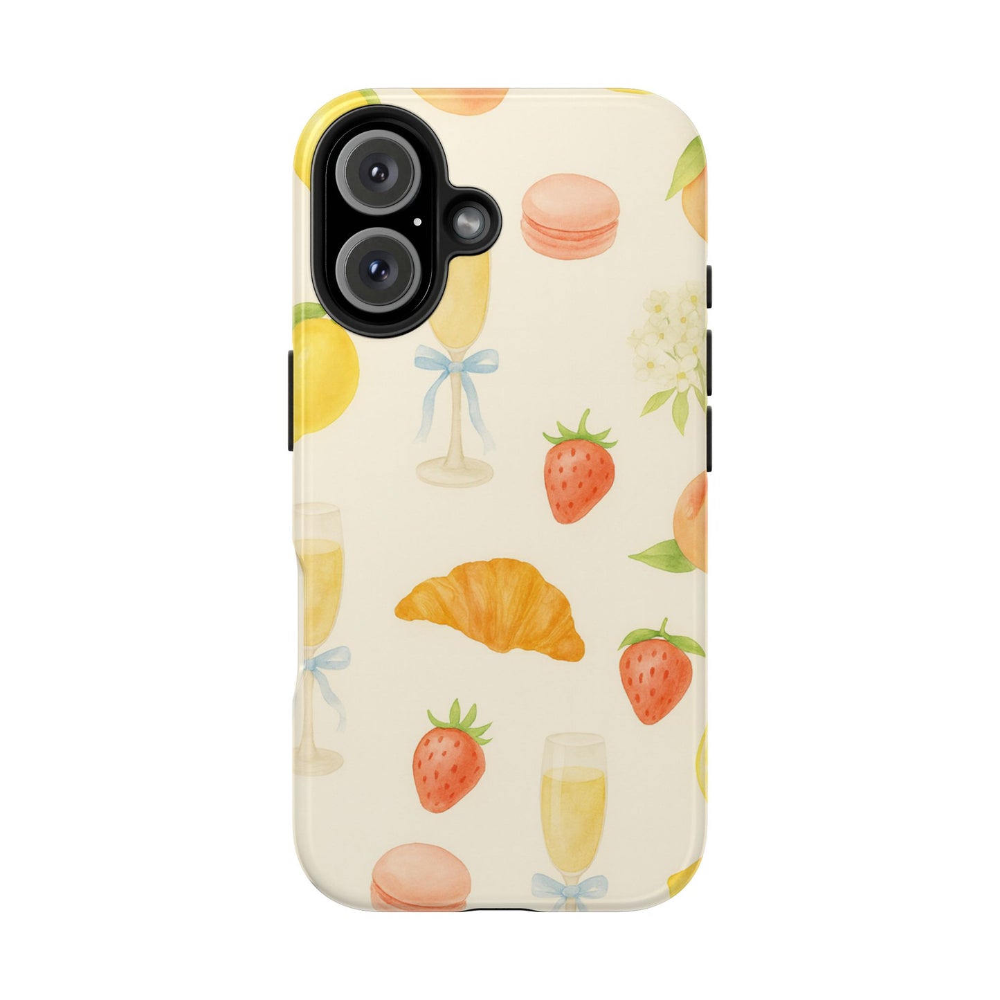 Tough Phone Case — Strawberries, Croissant & Champagne Floral Design