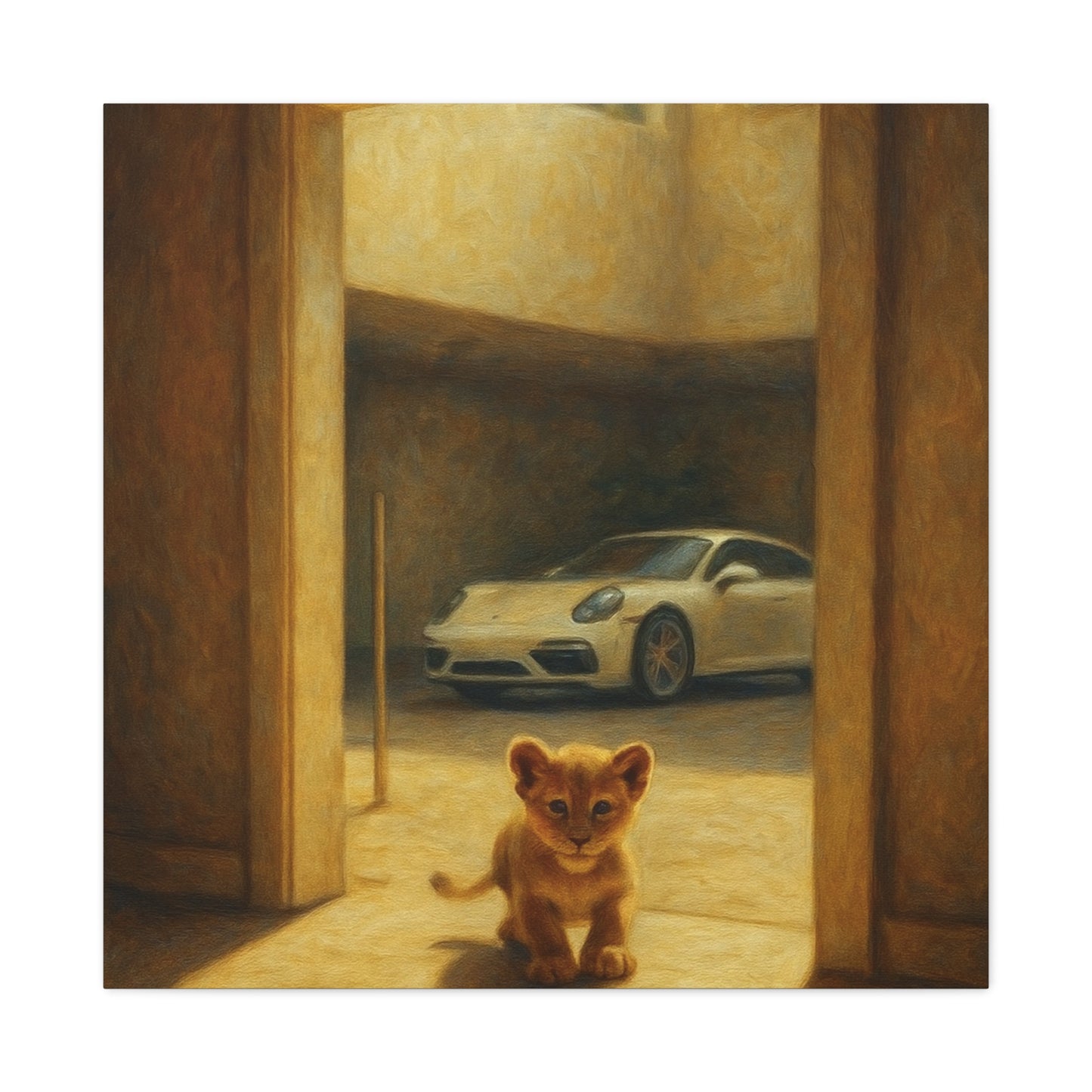 Canvas Wall Art - Lion Animal Sports Car Print