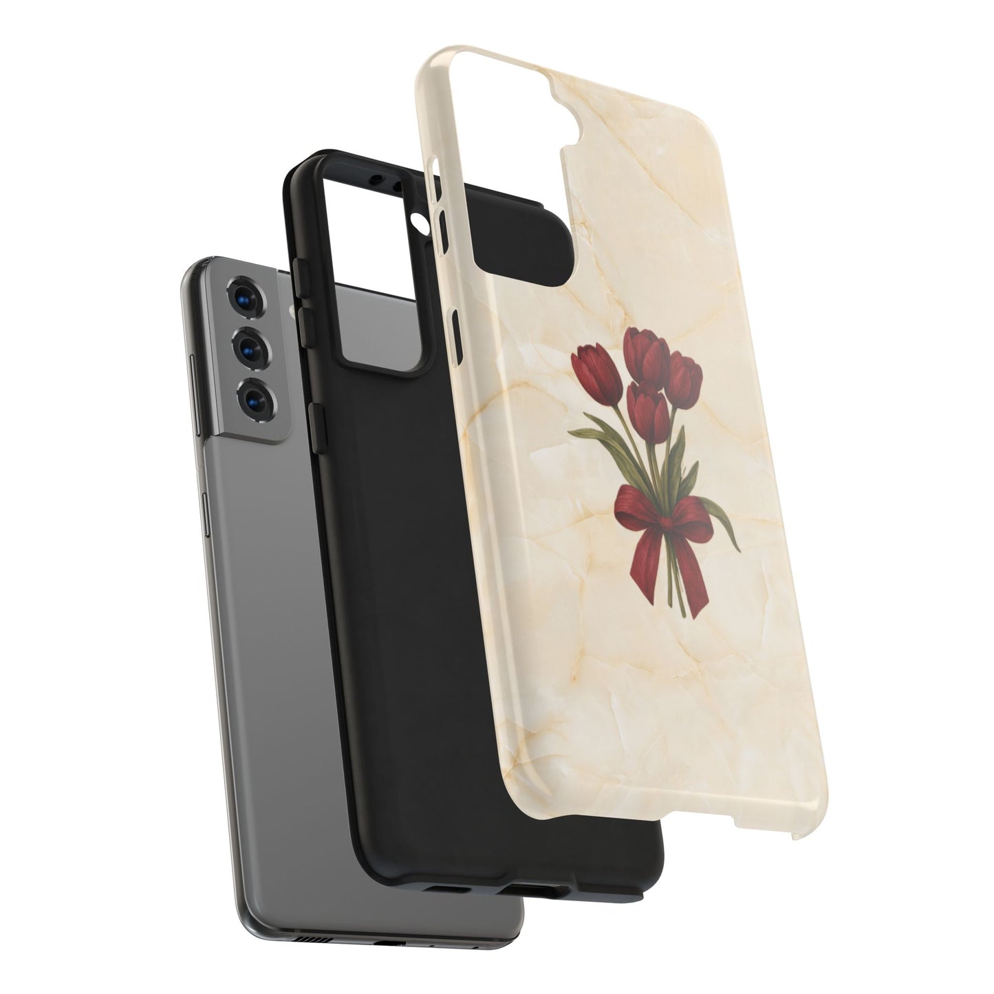 Tough Phone Case — Red Tulip Bouquet on Marble