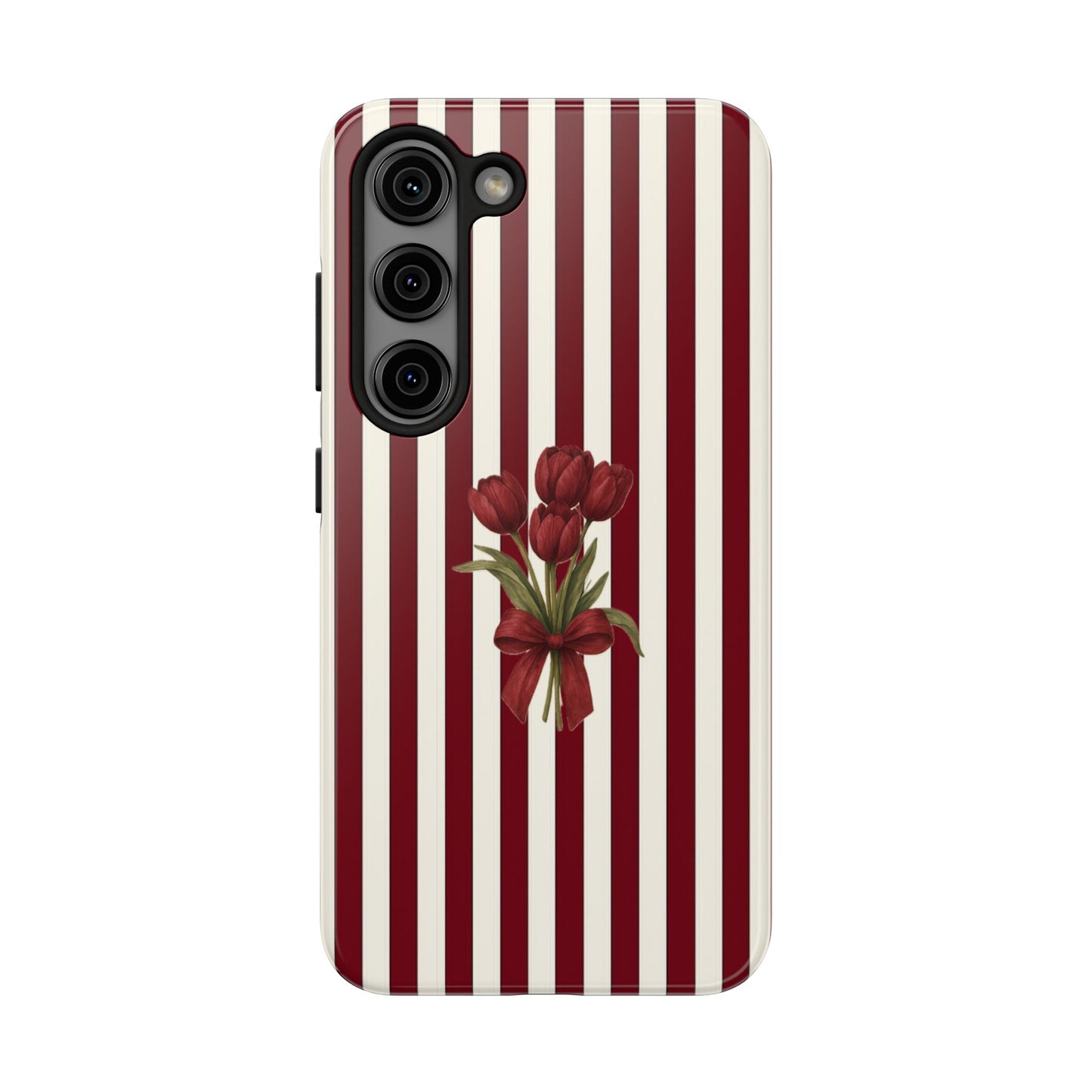 Tough Phone Case —Red Stripe Floral Bouquet