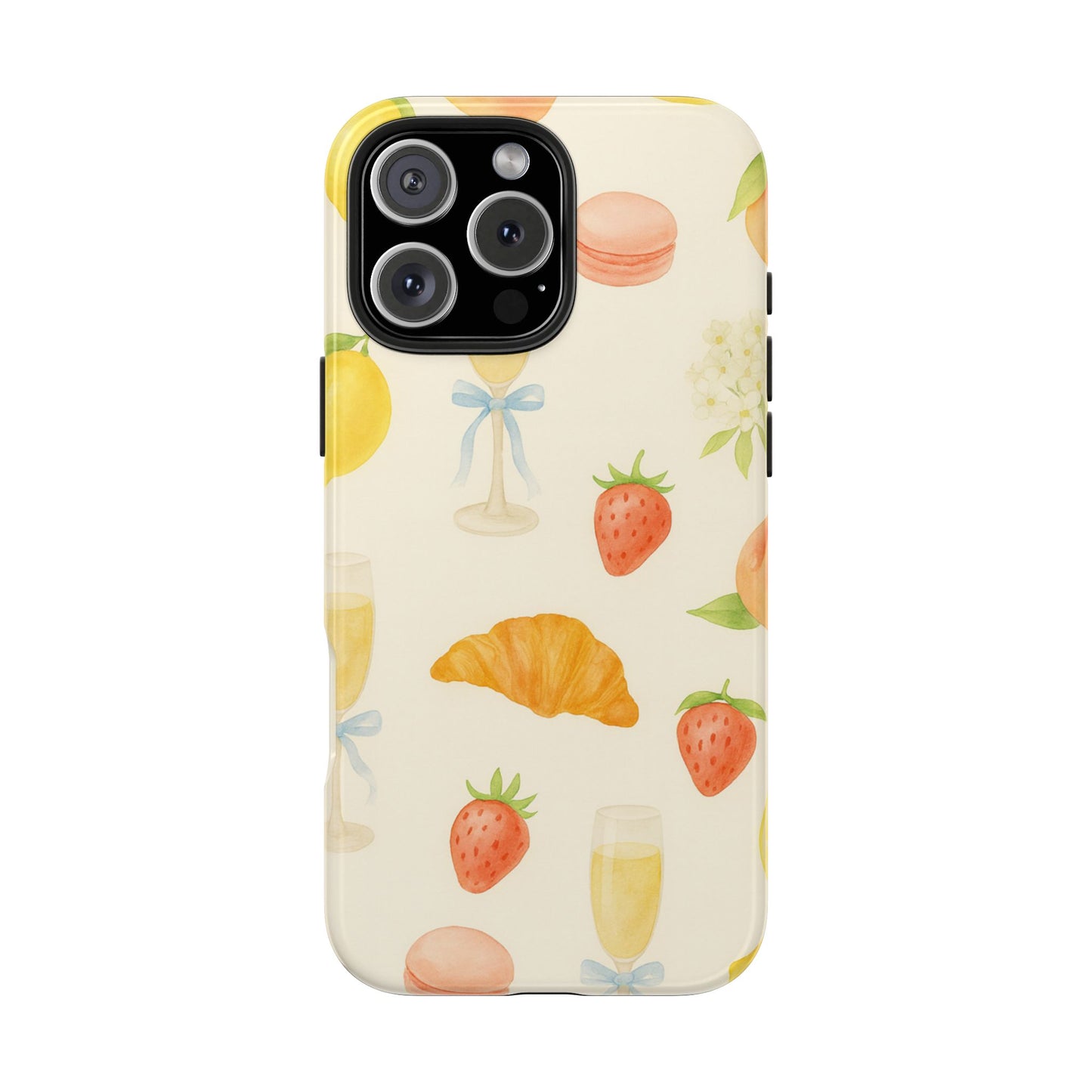 Tough Phone Case — Strawberries, Croissant & Champagne Floral Design